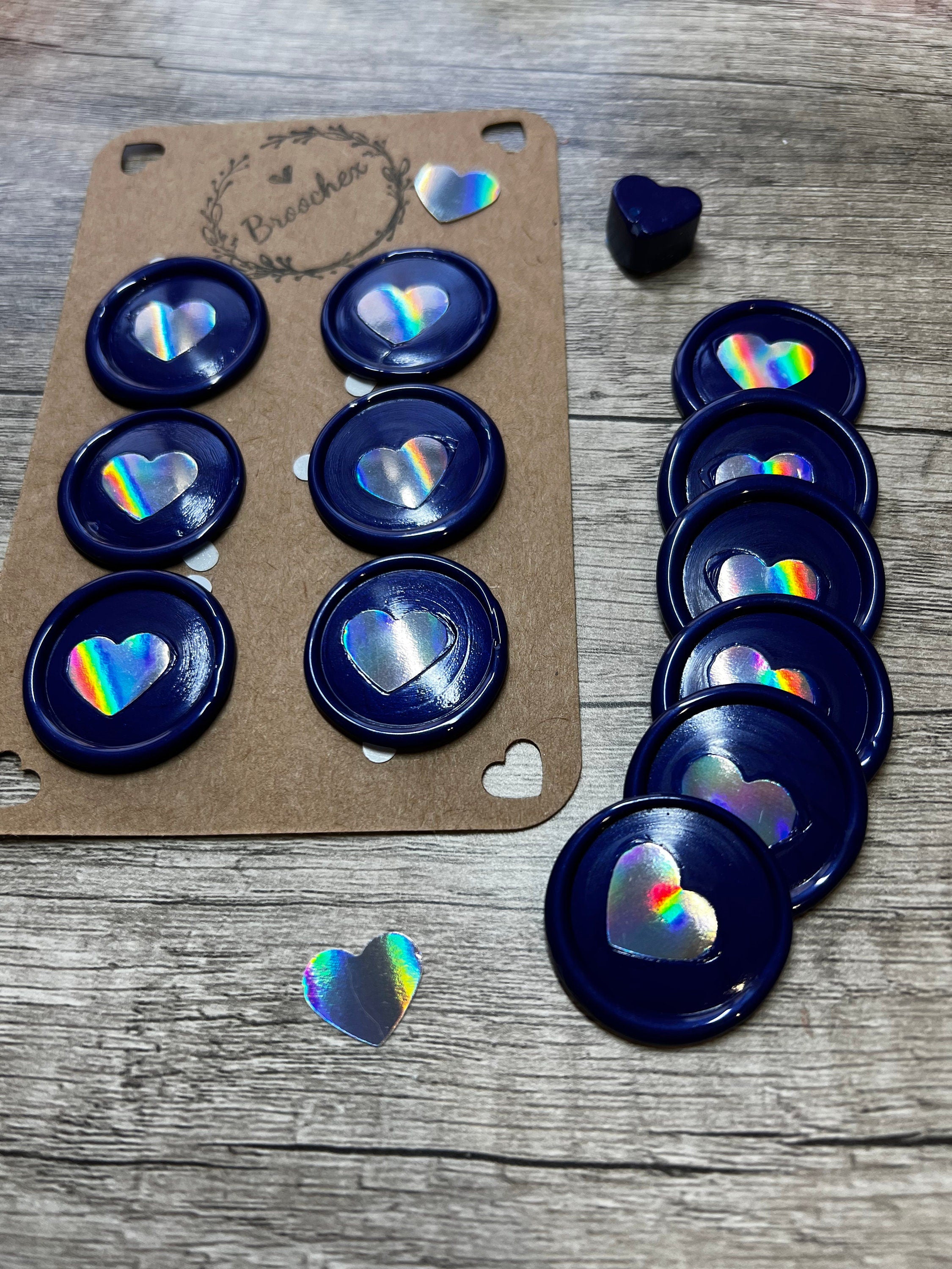 Holographic Heart Wax Seal Stickers, Gift Wrapping (12 pc)