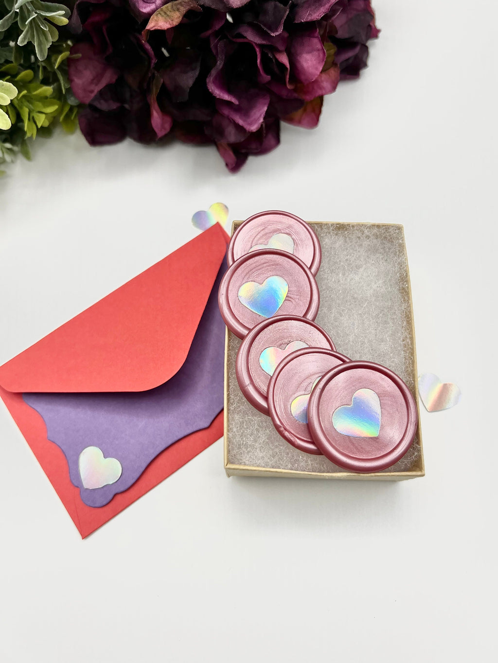Holographic Heart Wax Seal Stickers, Gift Wrapping (12 pc)
