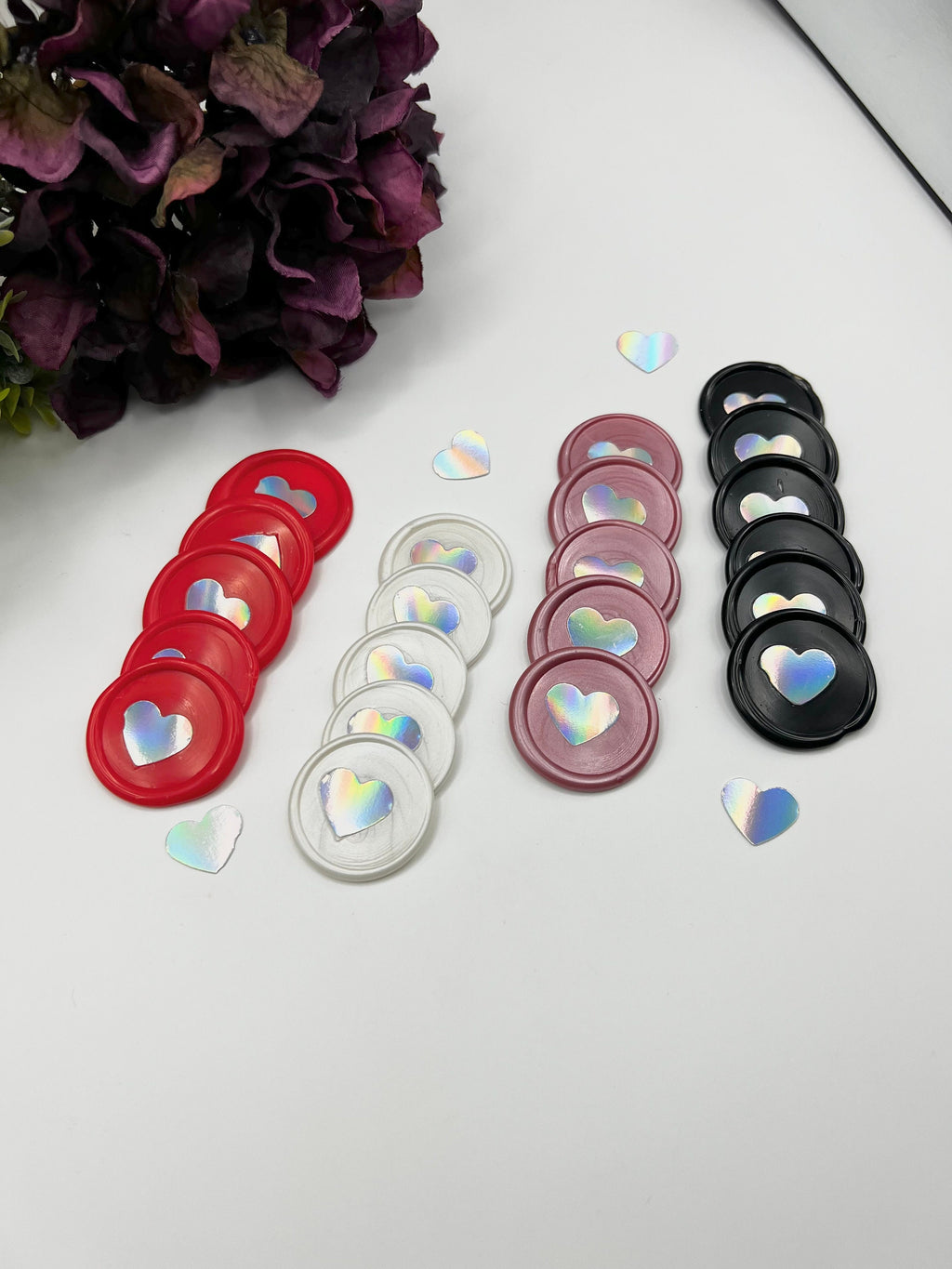 Holographic Heart Wax Seal Stickers, Gift Wrapping (12 pc)