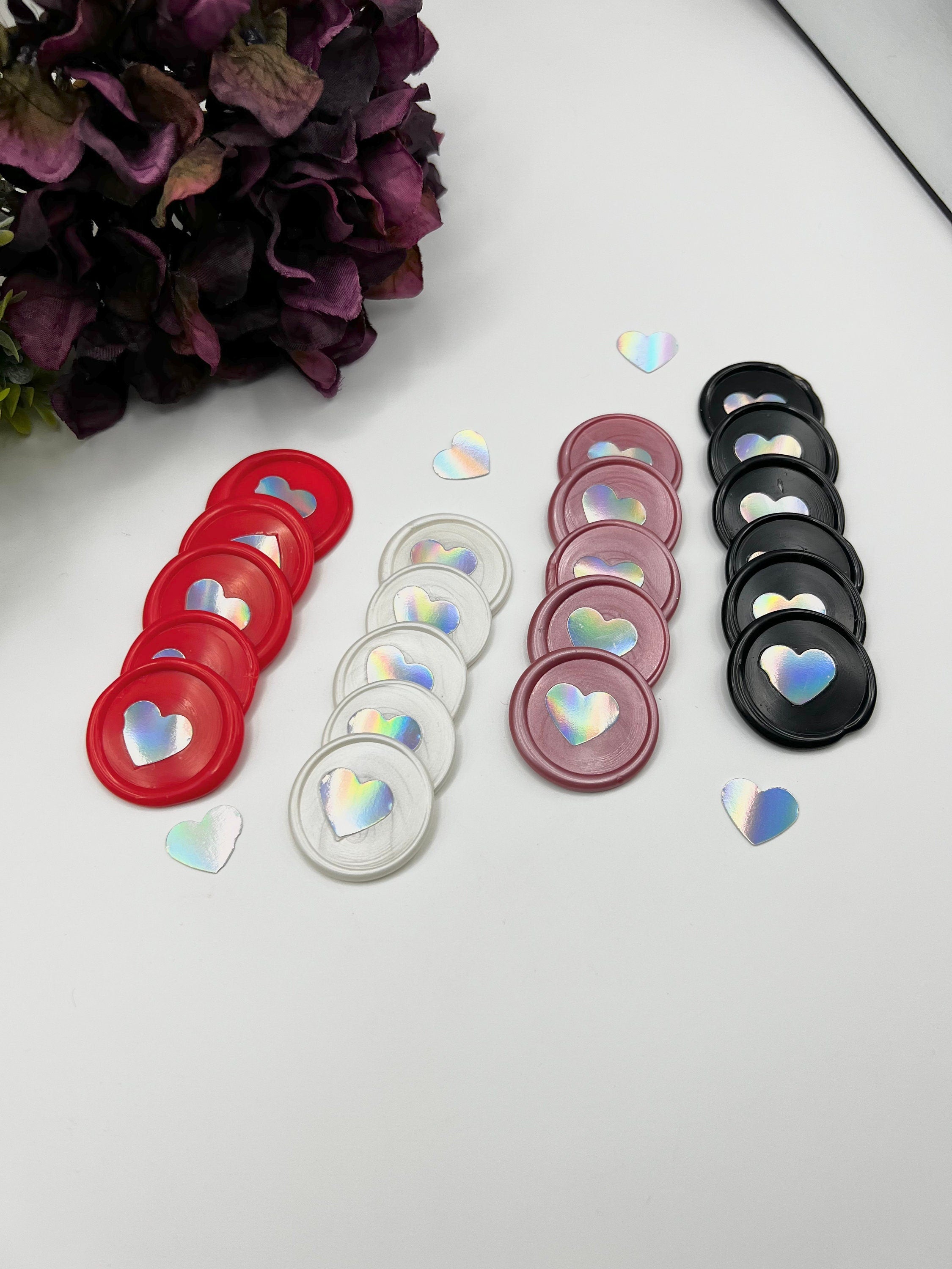 Holographic Heart Wax Seal Stickers, Gift Wrapping (12 pc)
