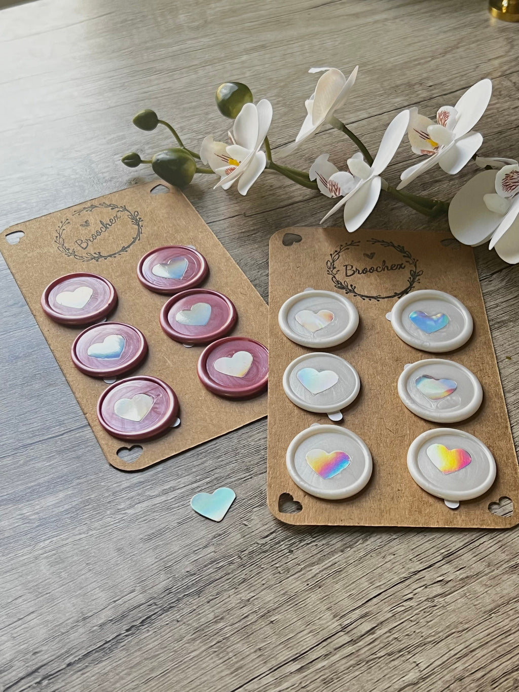 Holographic Heart Wax Seal Stickers, Gift Wrapping (12 pc)