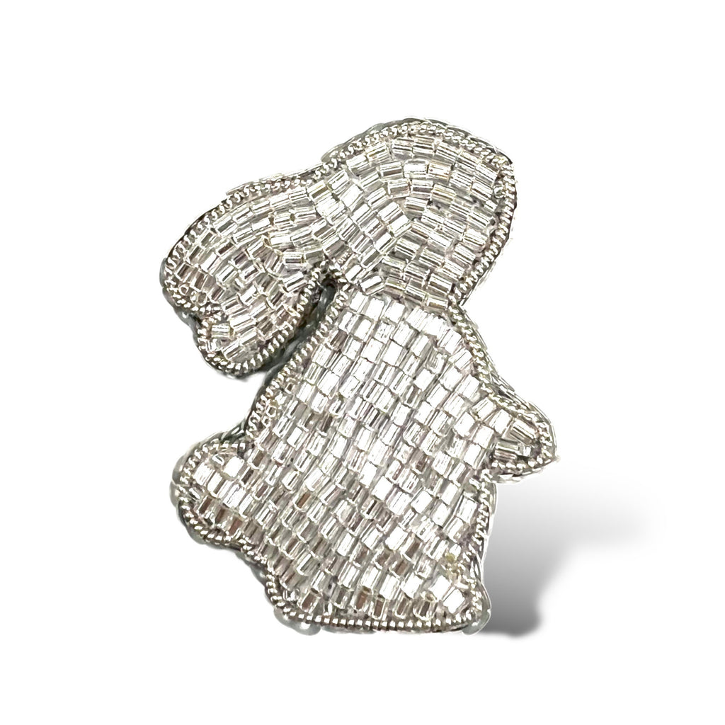 Silver Bunny Brooch: Miyuki Glass Bead Easter Pin