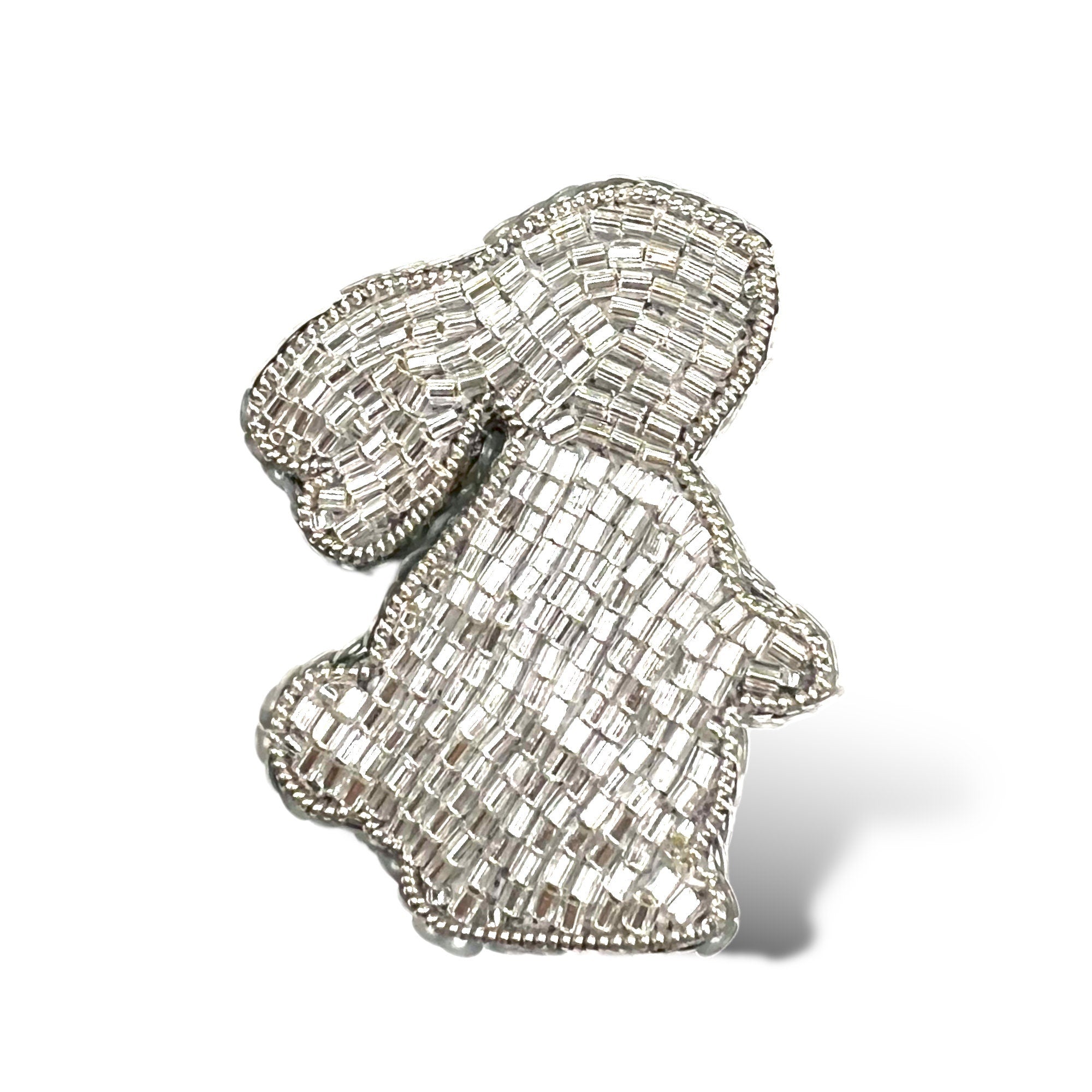 Silver Bunny Brooch: Miyuki Glass Bead Easter Pin