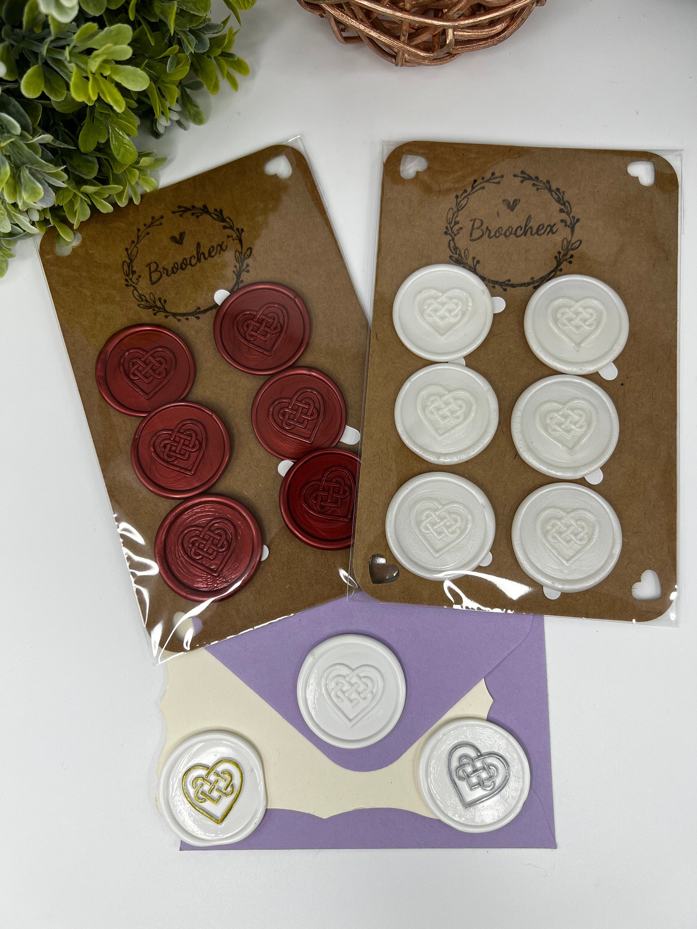 Celtic Heart Wax Seals: Irish Wedding Stickers, Set of 12