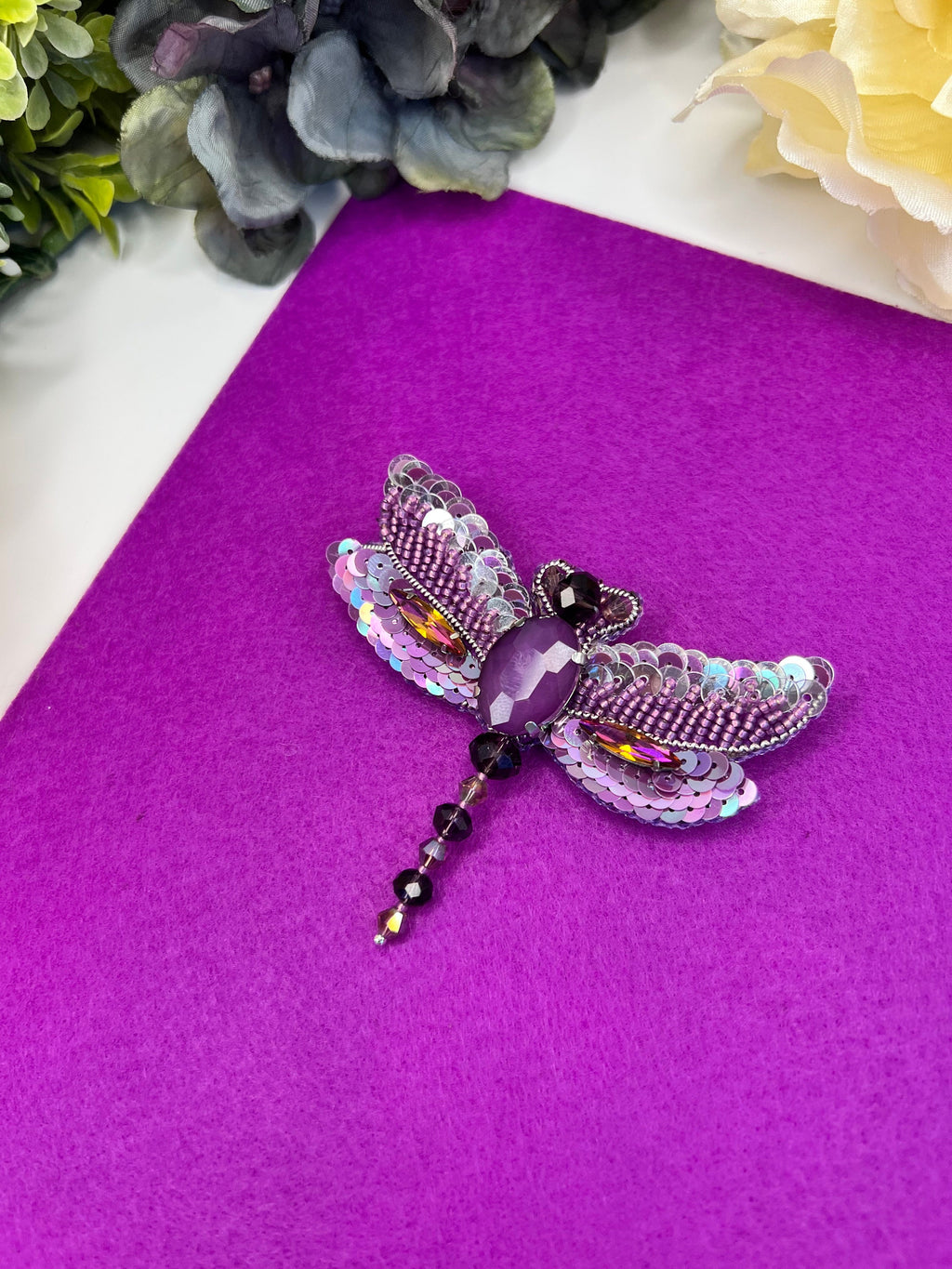 Beaded Dragonfly Pin: Miyuki Beads, Sequins, Crystals