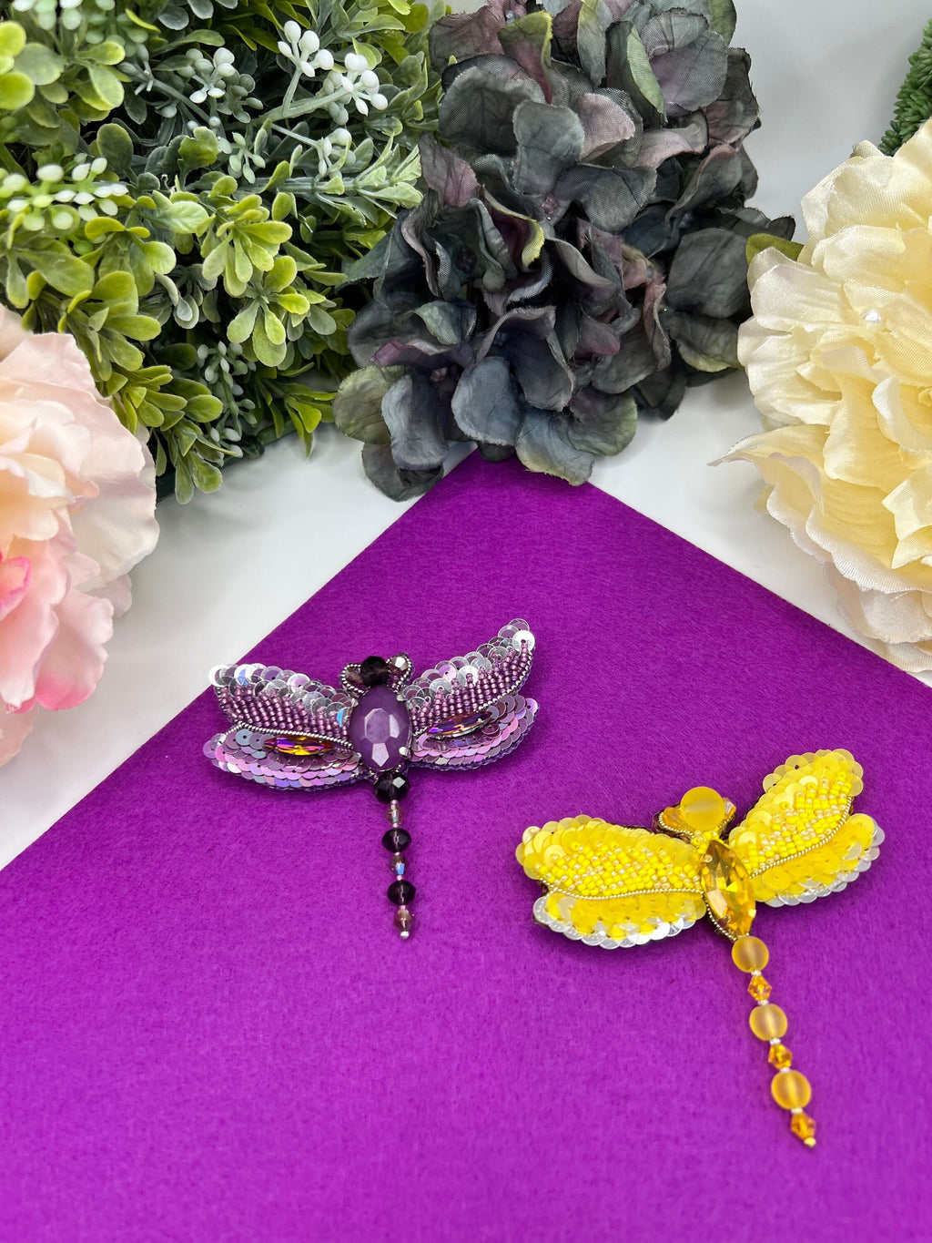 Beaded Dragonfly Pin: Miyuki Beads, Sequins, Crystals