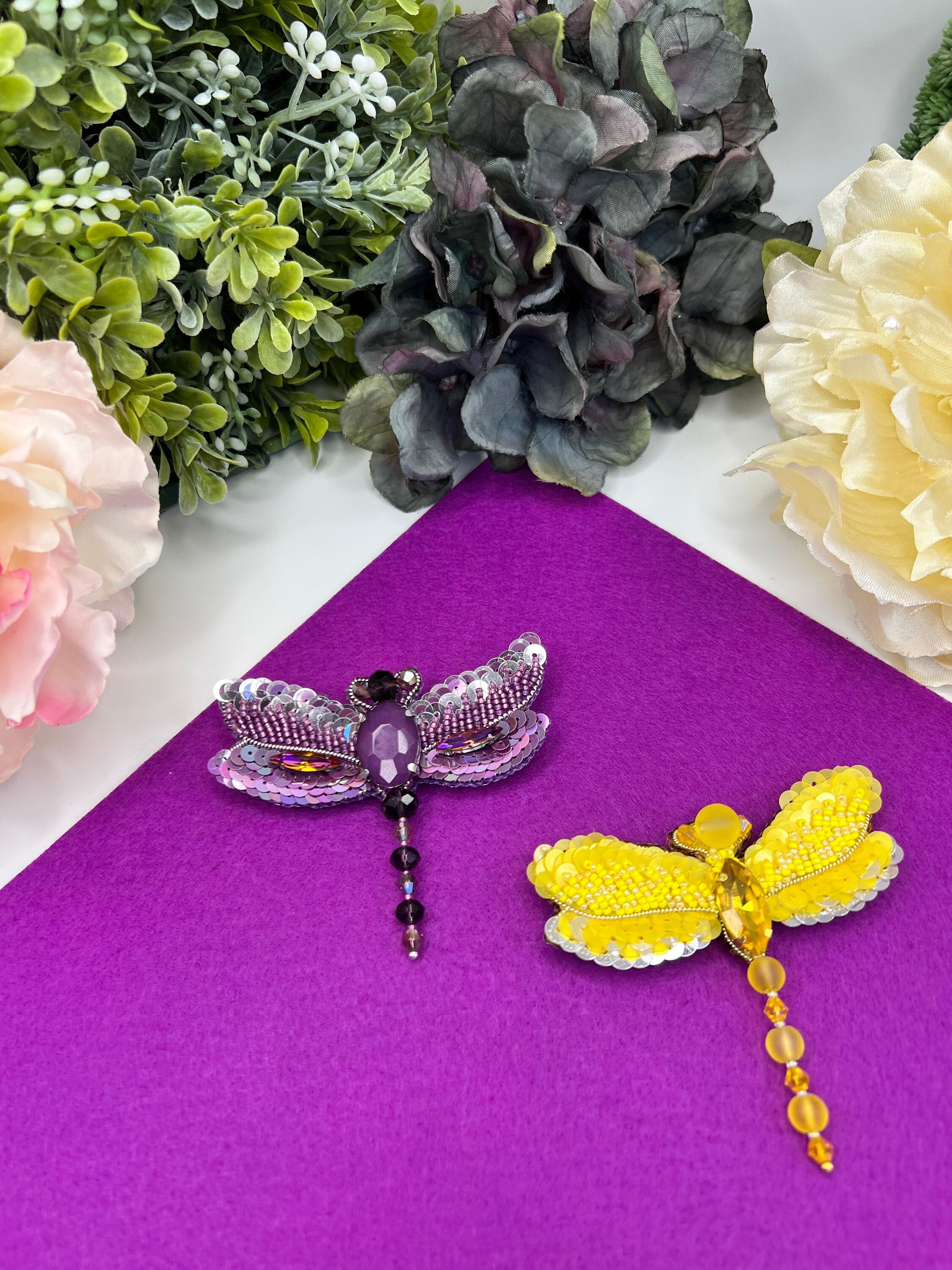 Beaded Dragonfly Pin: Miyuki Beads, Sequins, Crystals