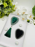 Velvet Heart Brooch: Green Tassel Pendant, Elegant Gift