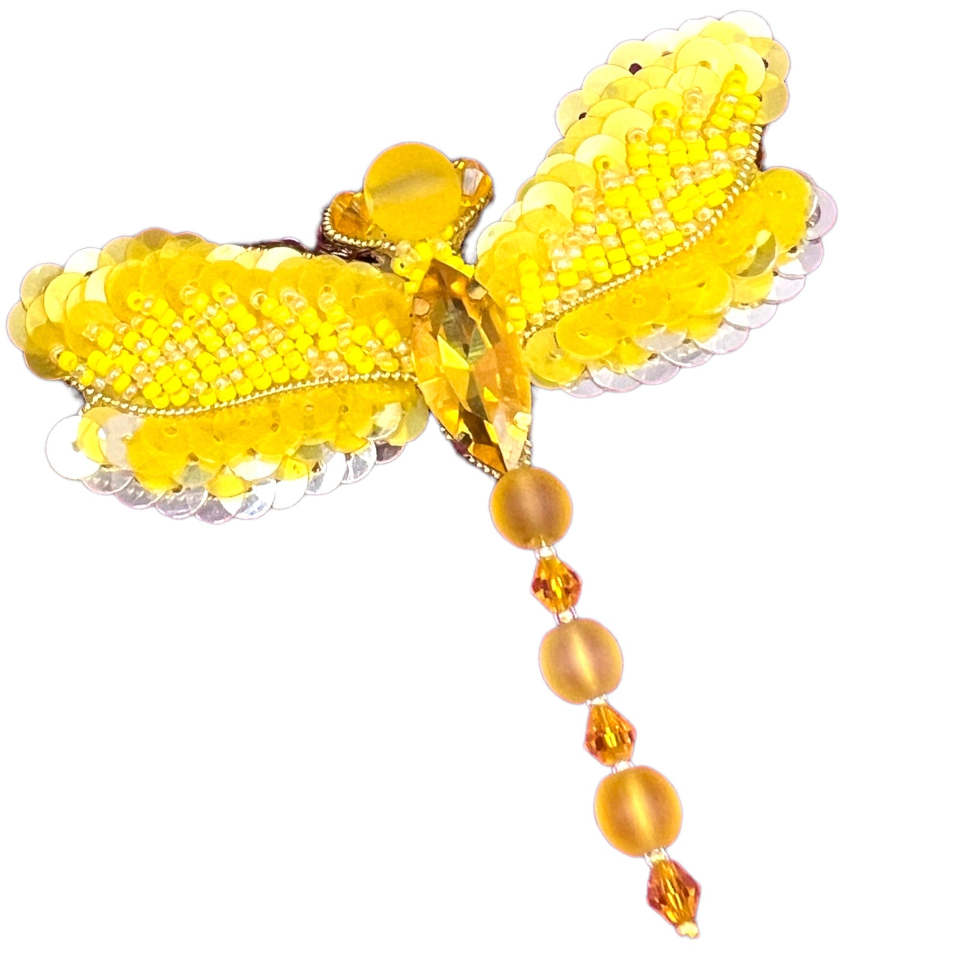 Beaded Dragonfly Pin: Miyuki Beads, Sequins, Crystals