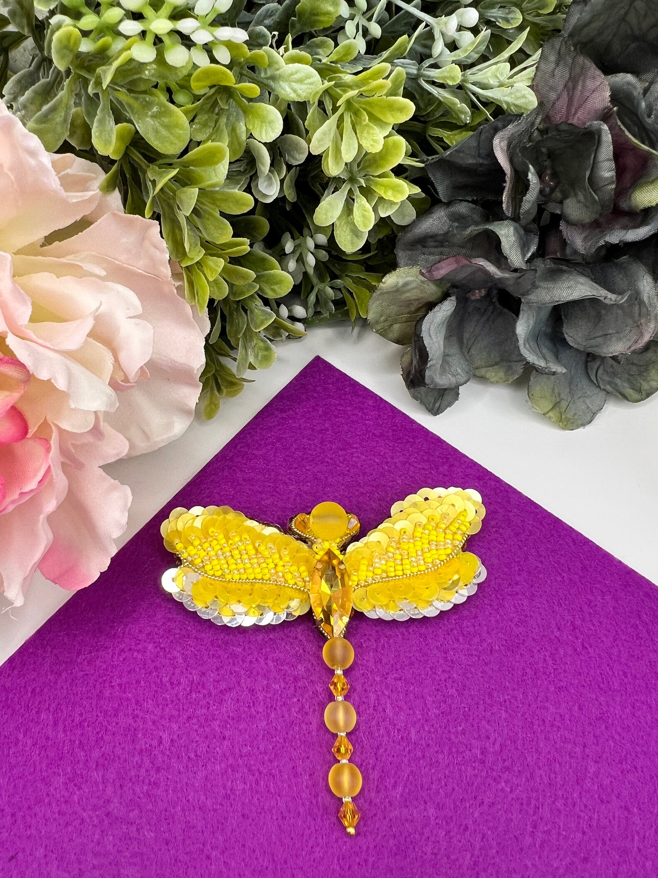Beaded Dragonfly Pin: Miyuki Beads, Sequins, Crystals
