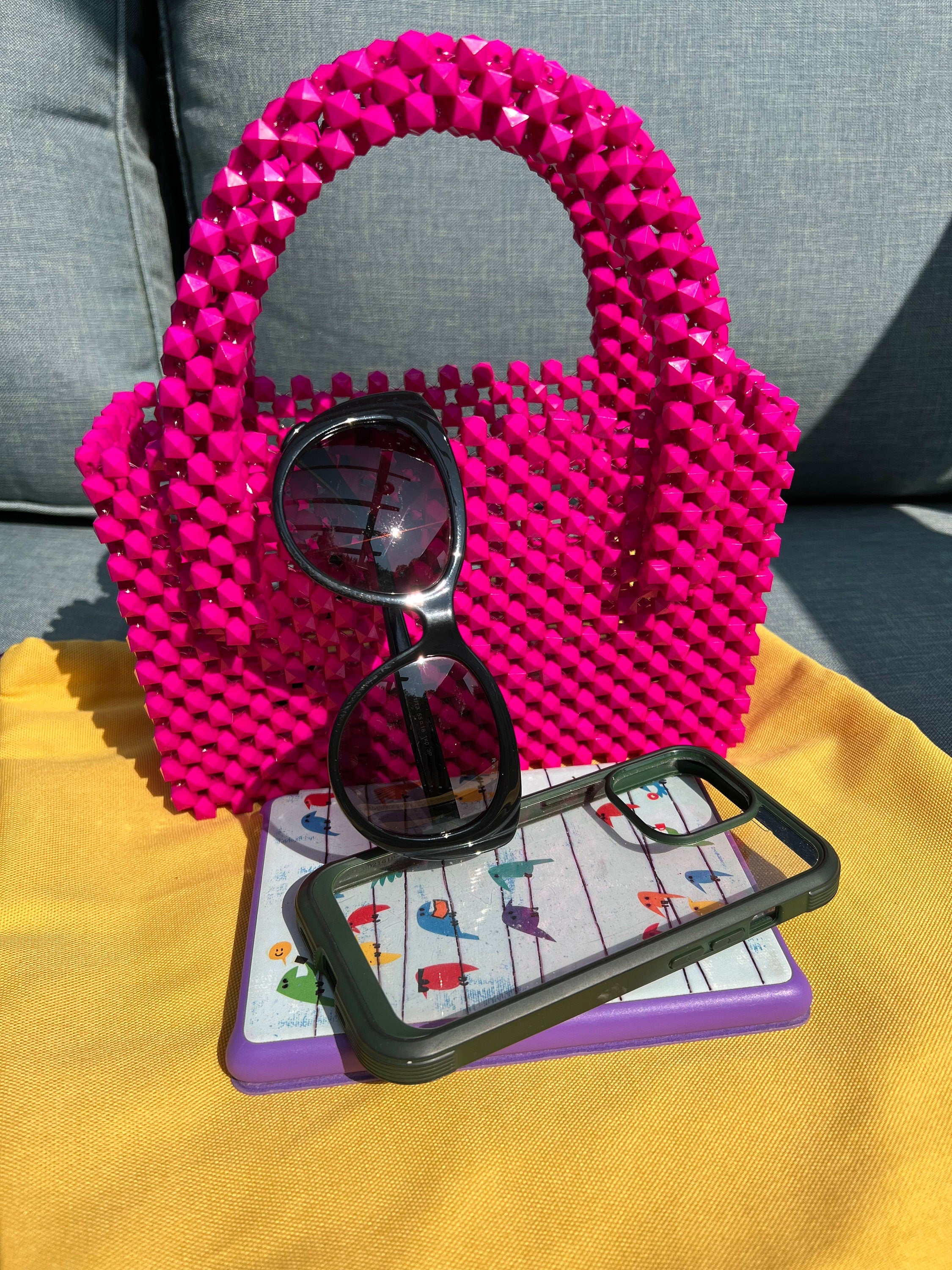 Acrylic Beaded Handwoven Handbag: Medium Summer Bag