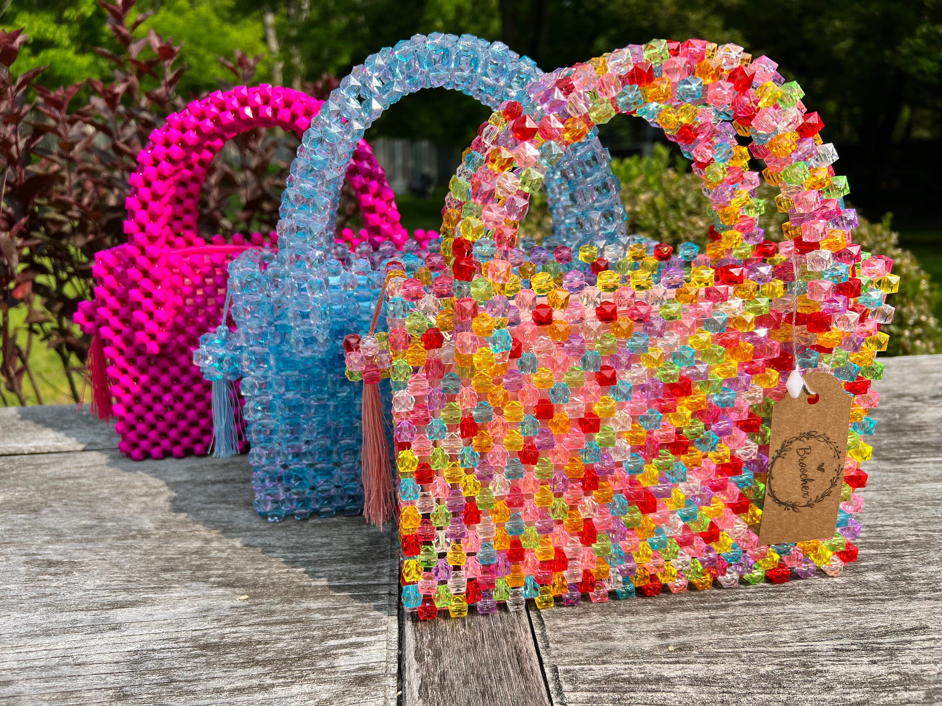 Acrylic Beaded Handwoven Handbag: Medium Summer Bag