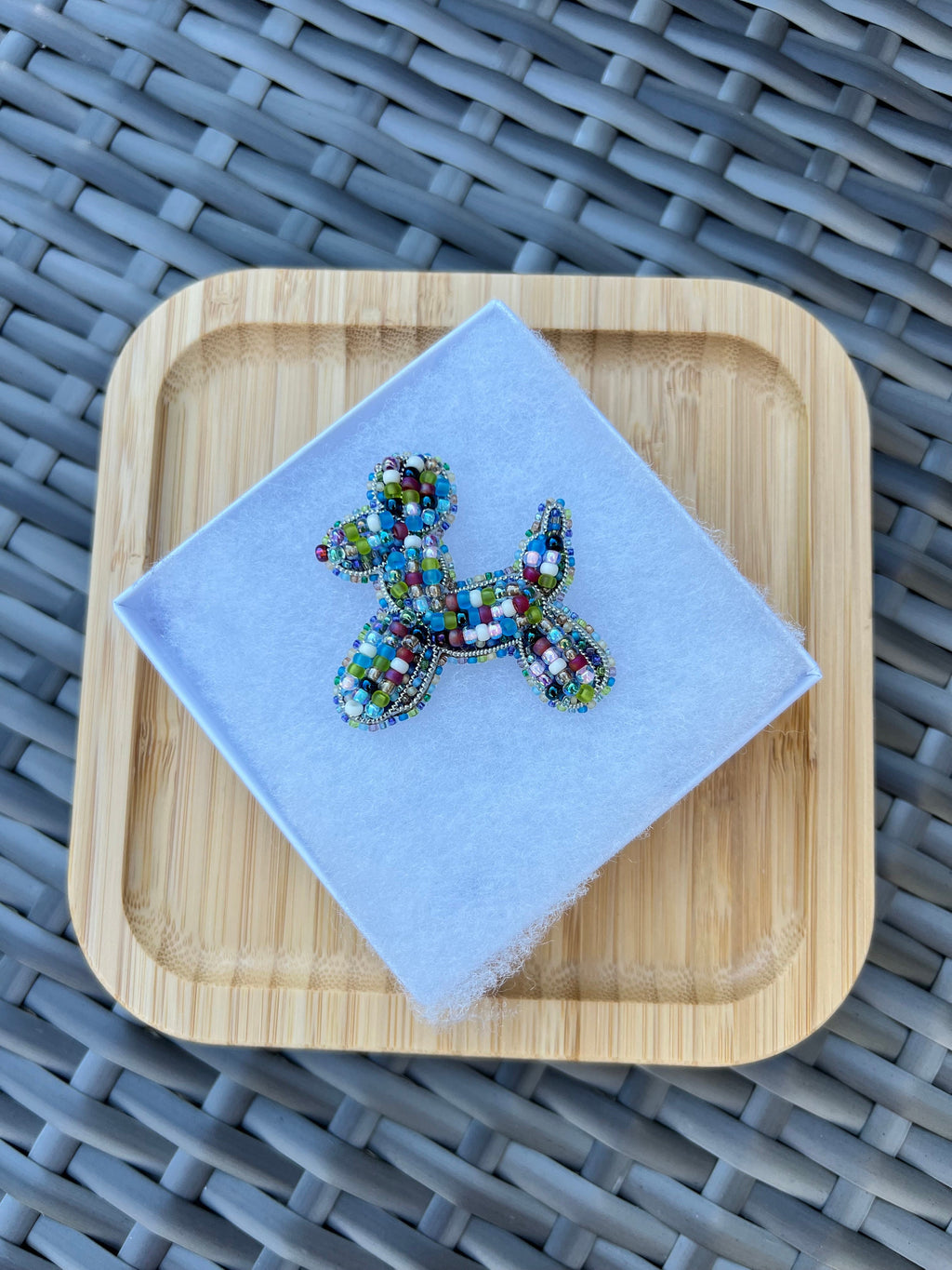 Beaded Balloon Dog Brooch: Czech Glass Crystal Pin