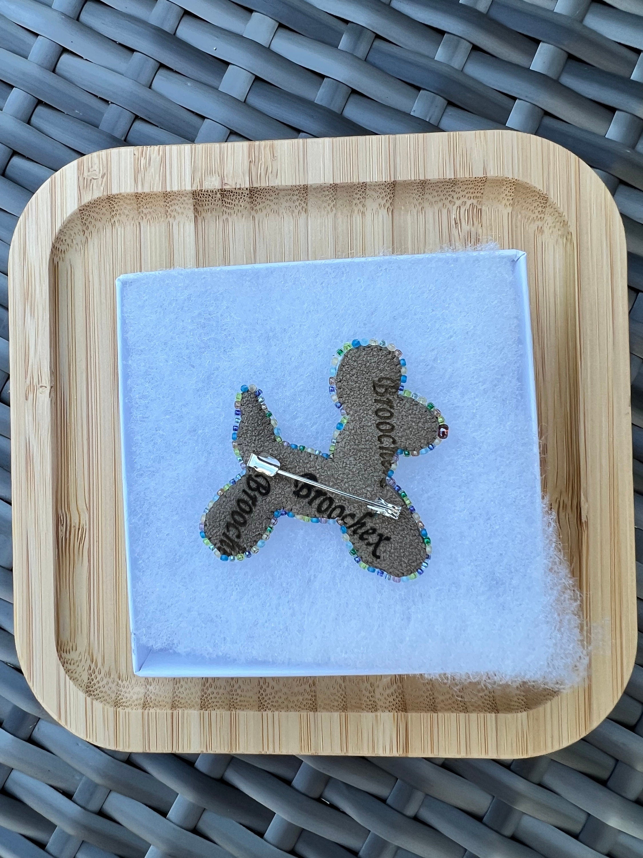 Beaded Balloon Dog Brooch: Czech Glass Crystal Pin