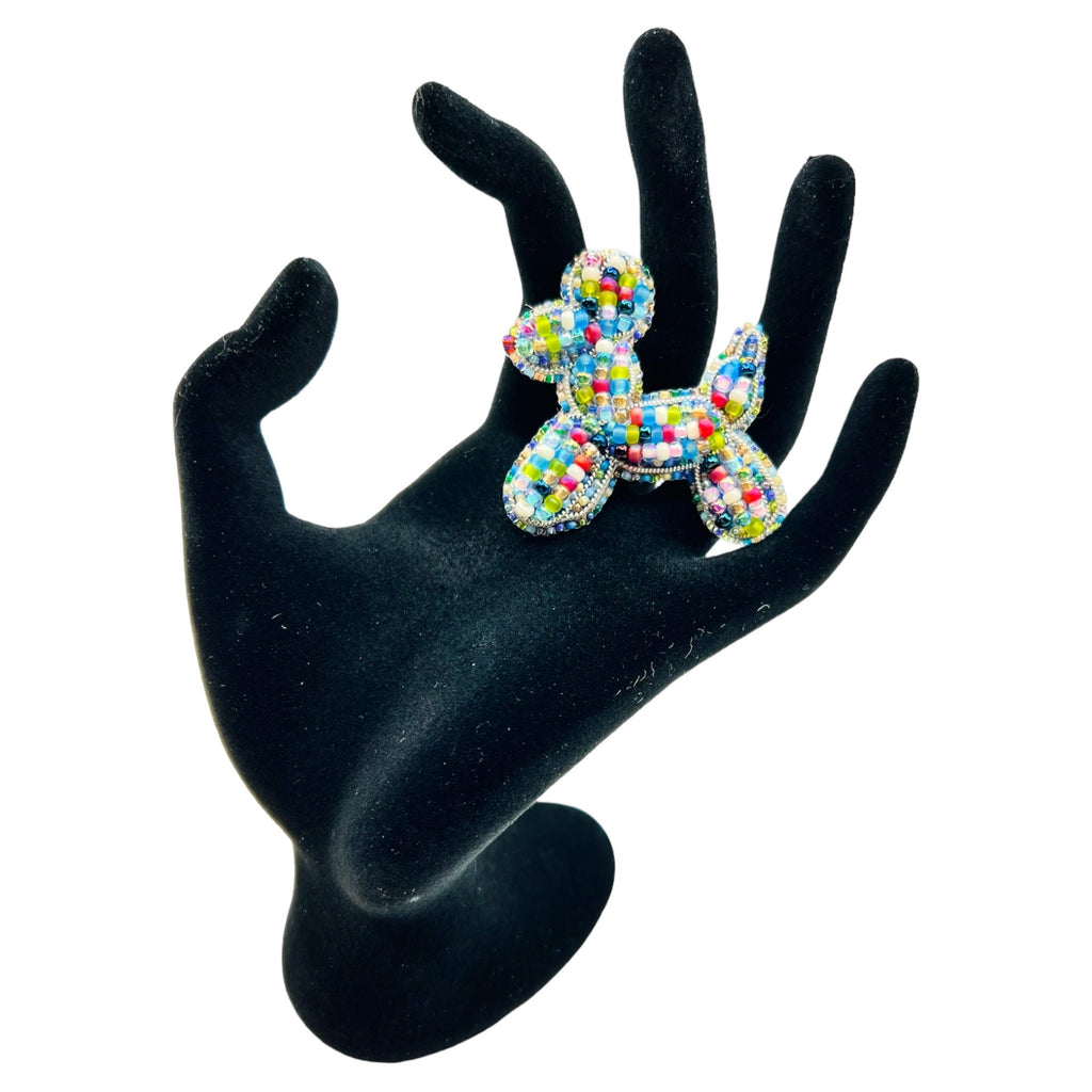 Beaded Balloon Dog Brooch: Czech Glass Crystal Pin