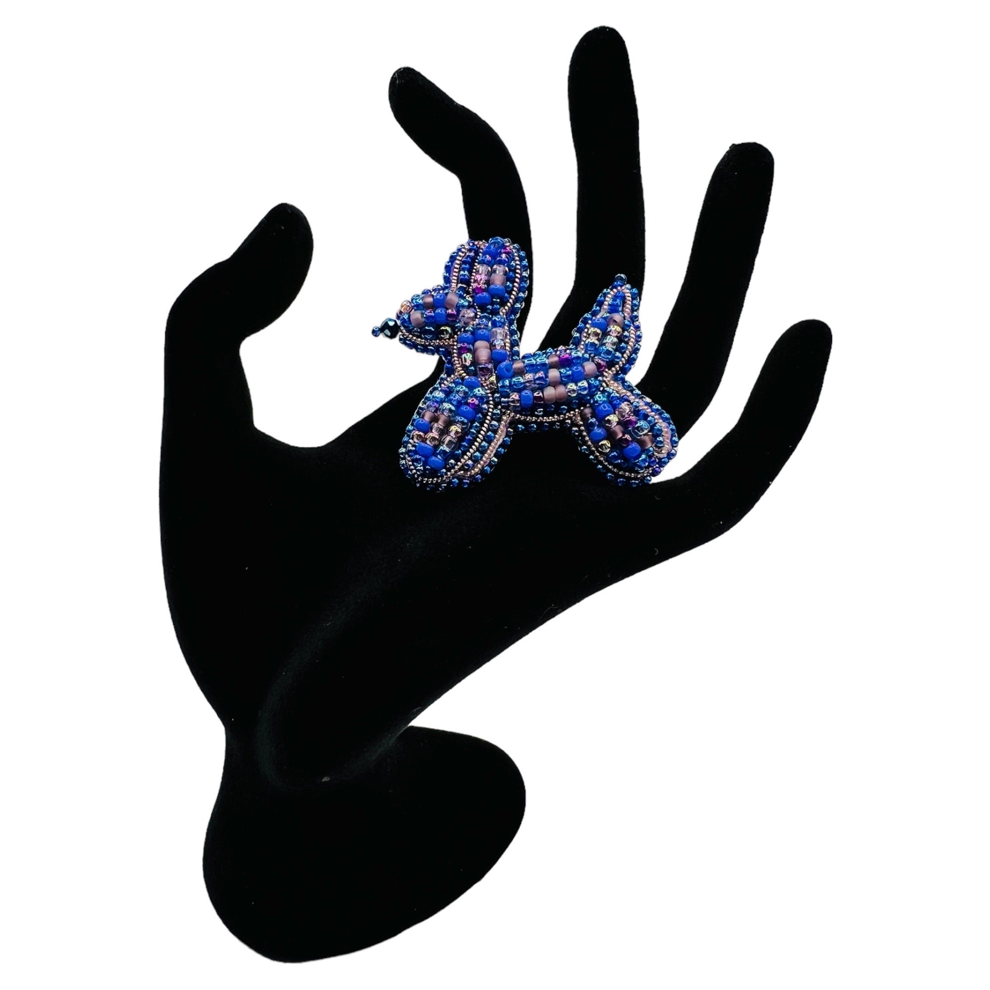 Beaded Balloon Dog Brooch: Czech Glass Crystal Pin