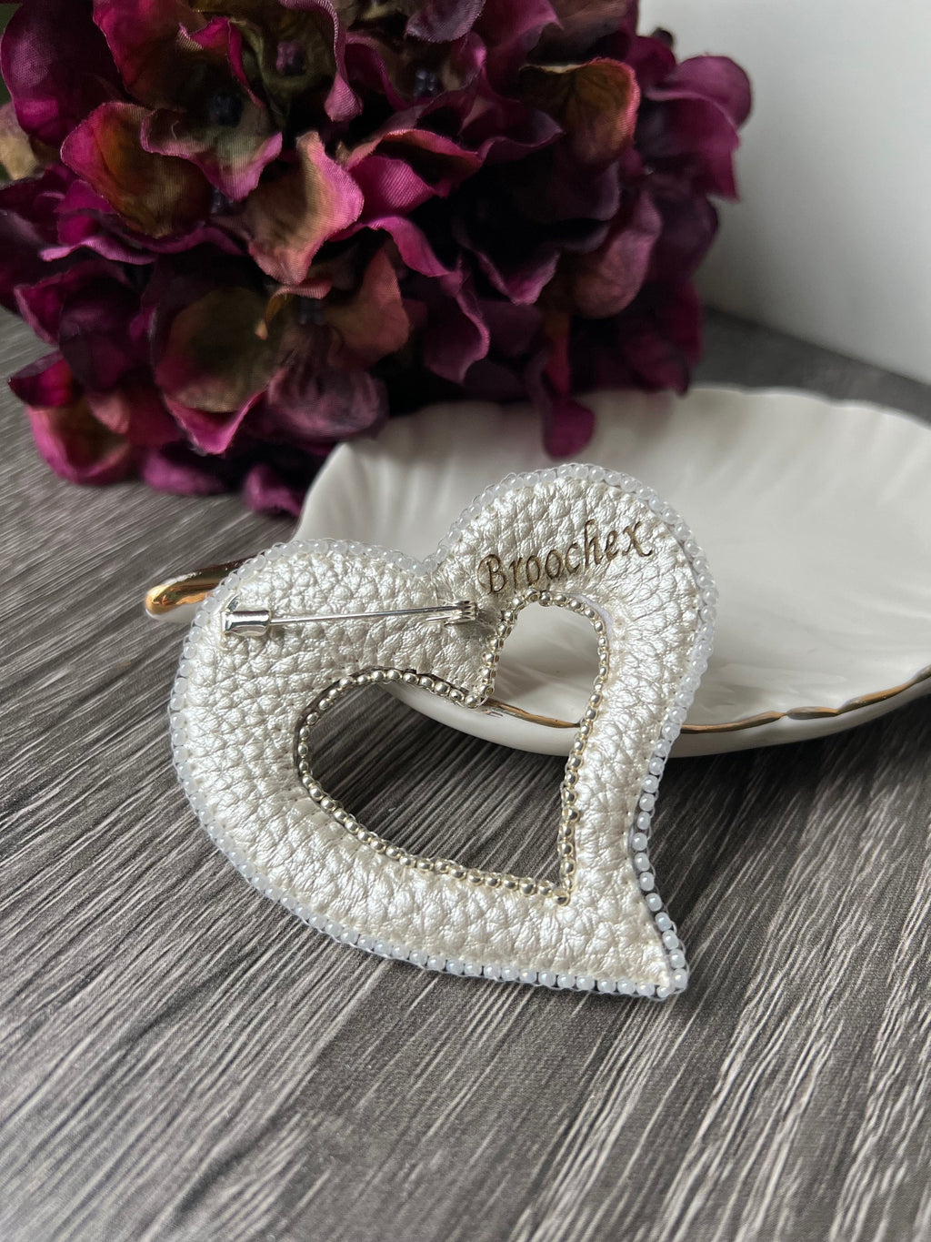 White Bliss: heart shaped freshwater pearl beads brooch/pin, pearl gift,