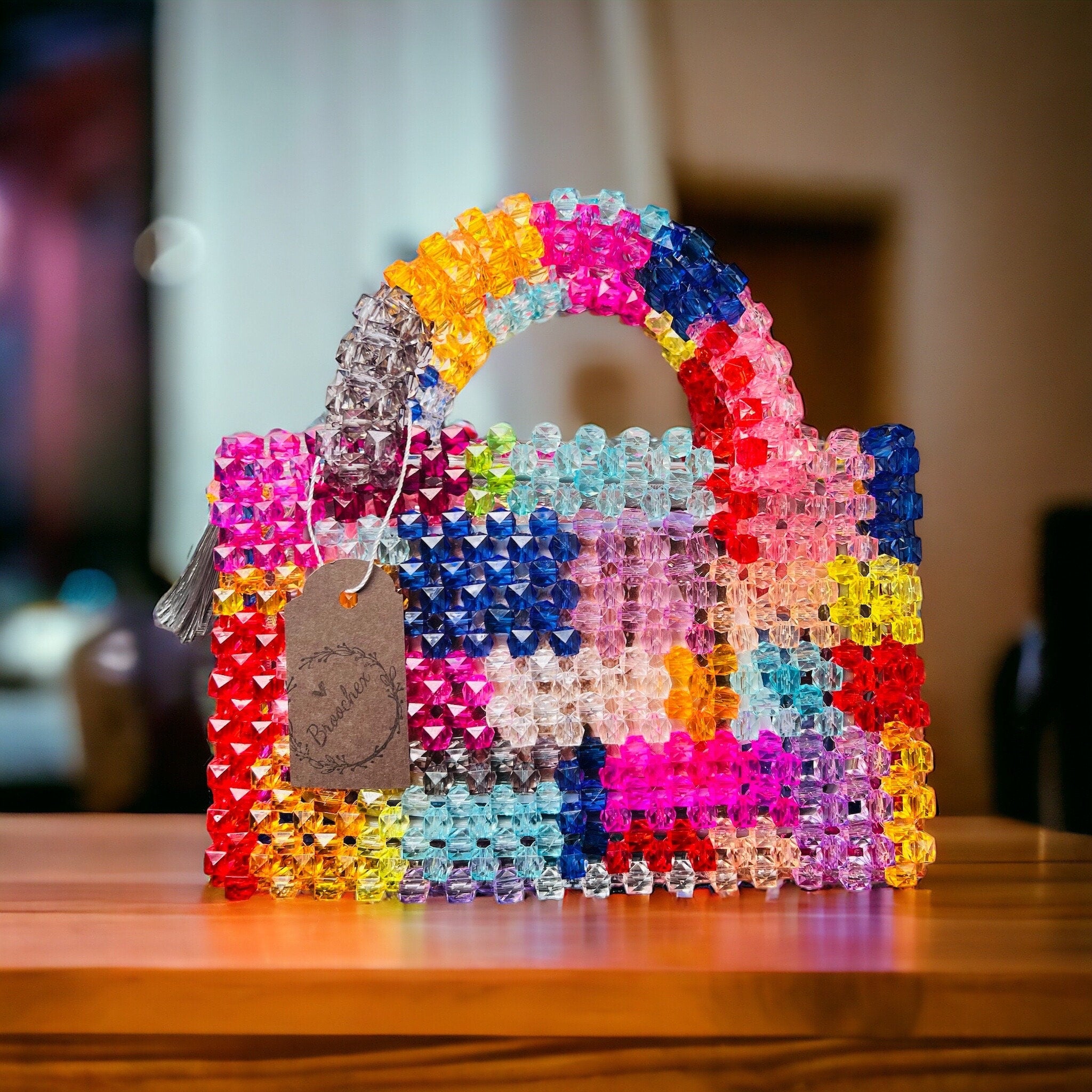 Acrylic Beaded Handwoven Handbag: Medium Summer Bag