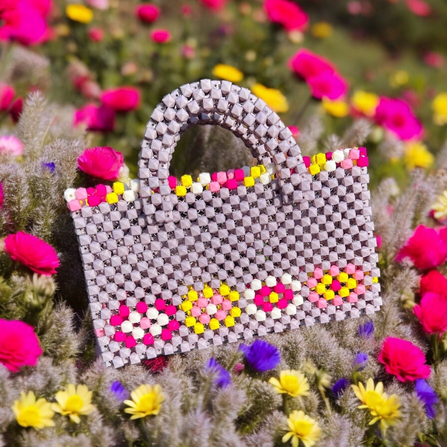Acrylic Beaded Handwoven Handbag: Medium Summer Bag
