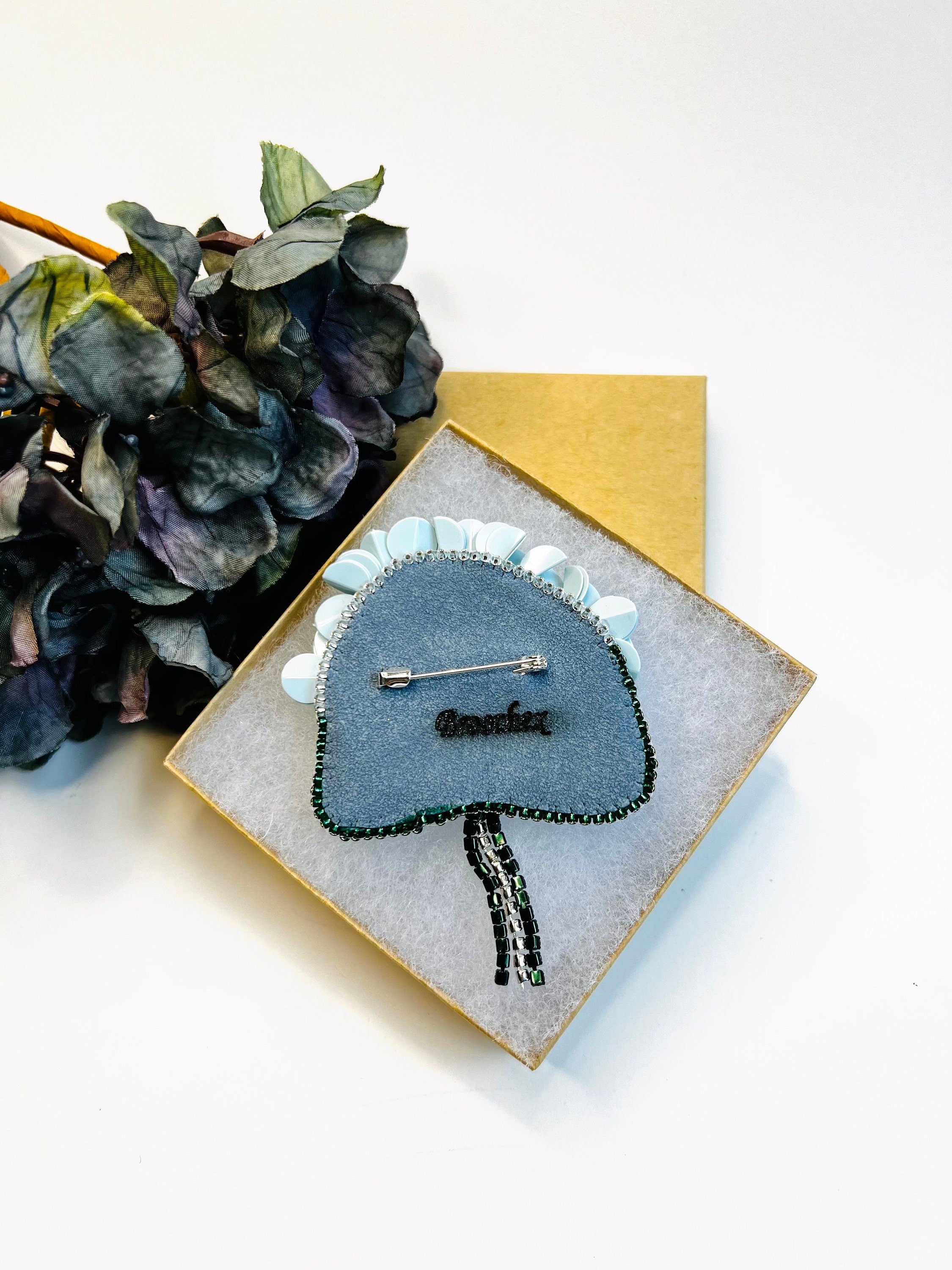Handcrafted Hydrangea Brooch: Italian Sequins, Japanese Beads, Crystals