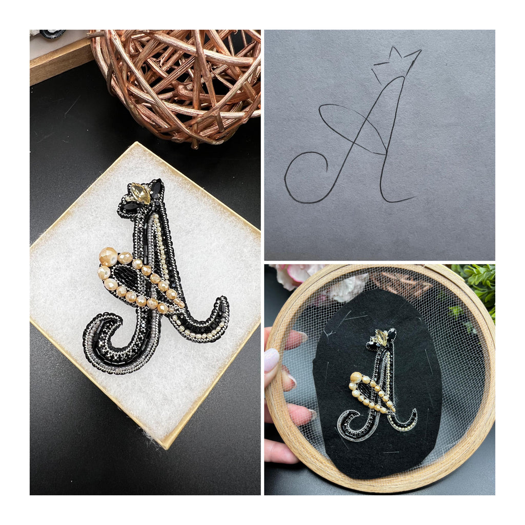 Custom Embroidered Brooch: Personalized Beaded Crystal Pin