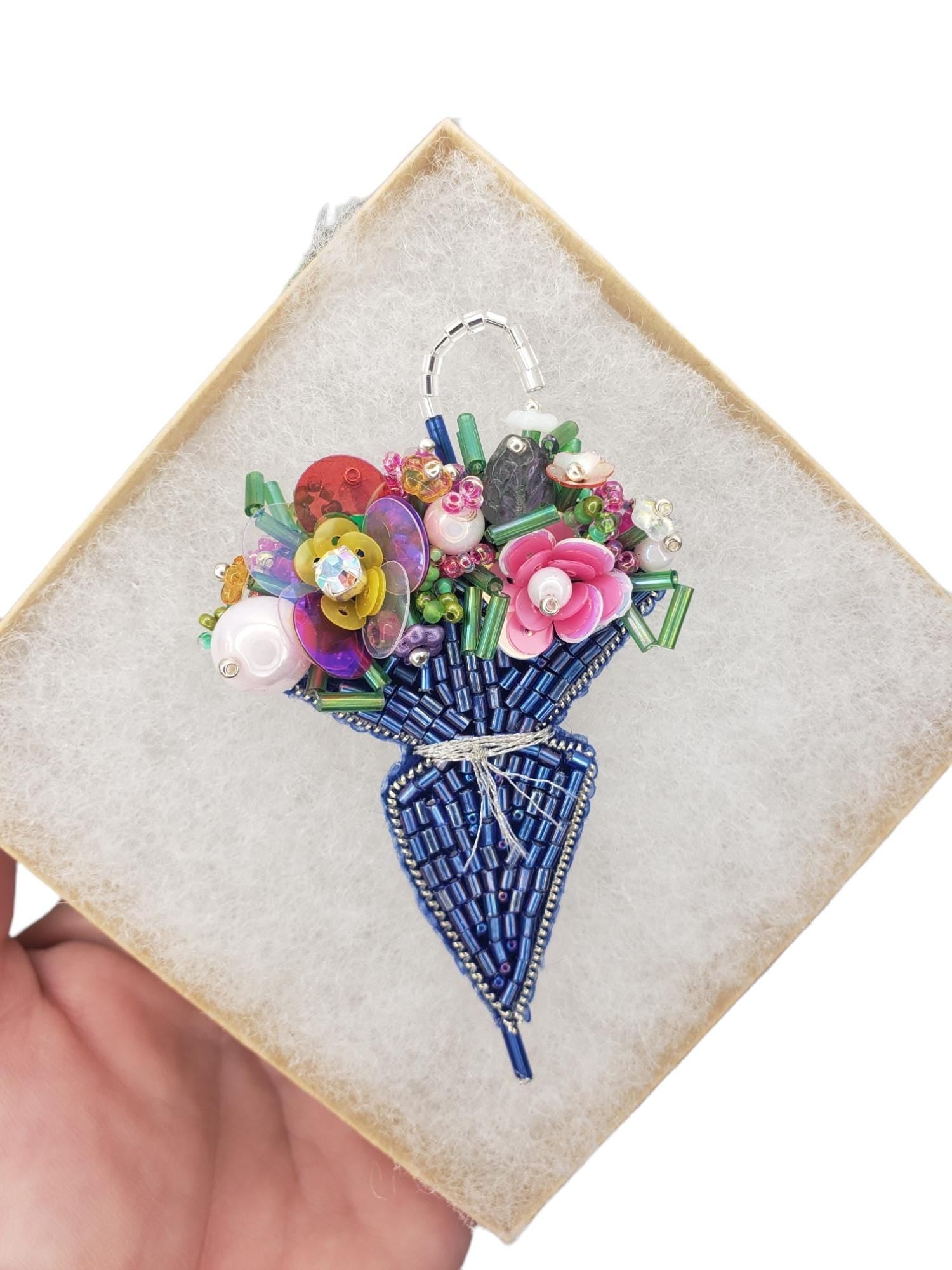 Custom Embroidered Brooch: Personalized Beaded Crystal Pin