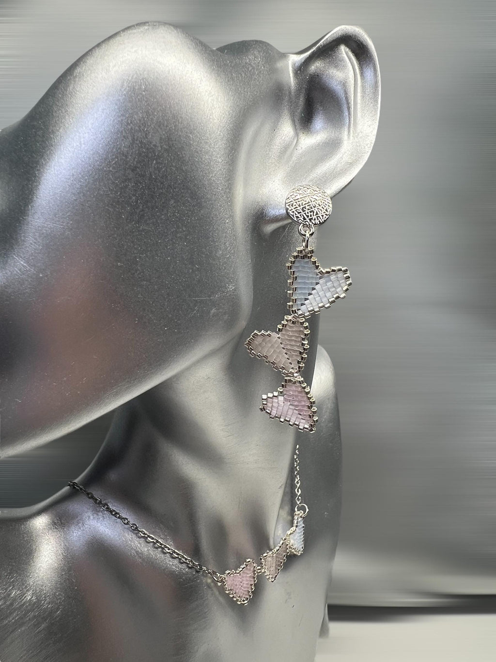 Stardust hearts trio, three hearts jewelry, valentine’s gift, beaded heart