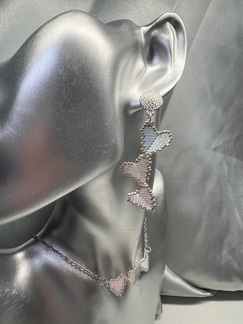 Stardust hearts trio, three hearts jewelry, valentine’s gift, beaded heart