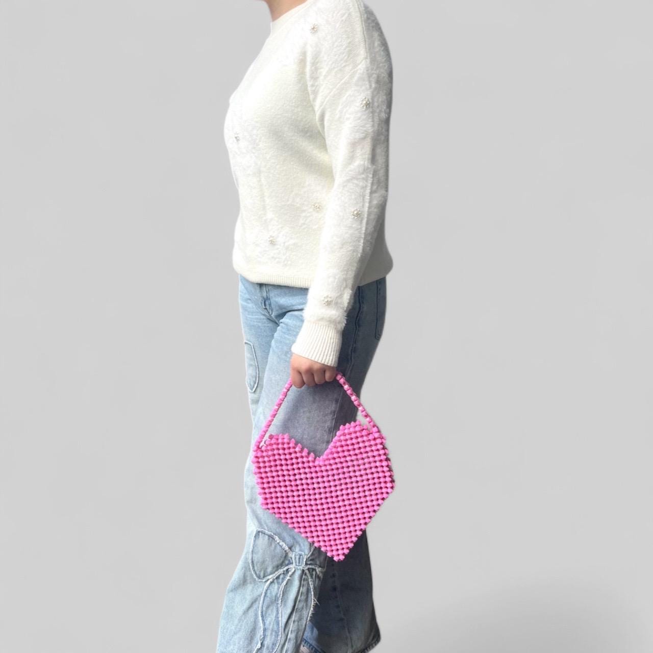 Pixel Heart Beaded Bag: Handcrafted Acrylic Purse