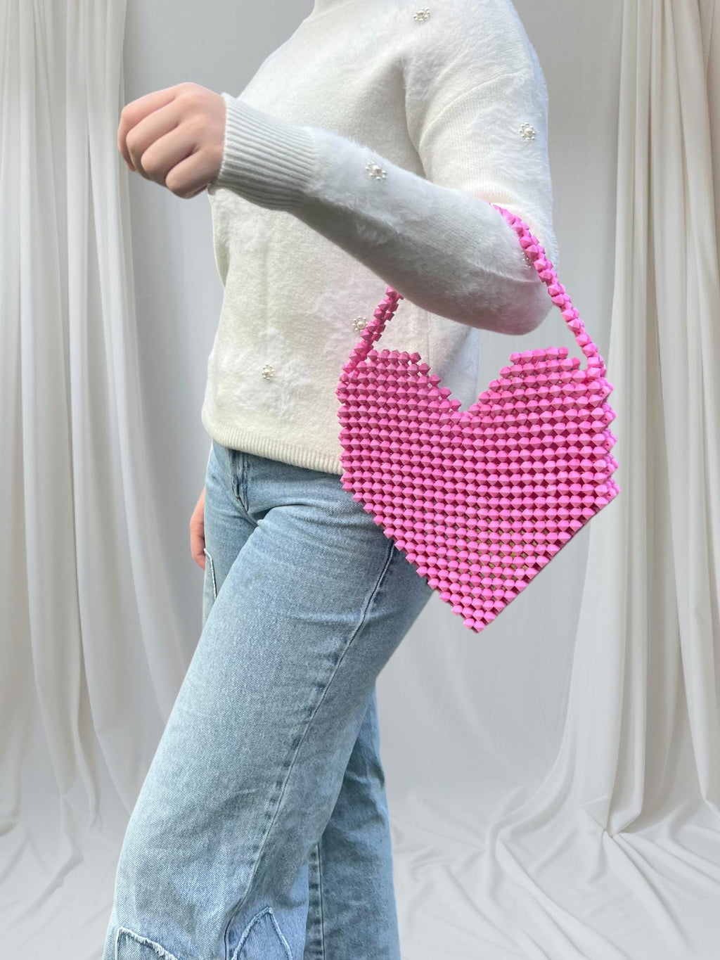 Pixel Heart Beaded Bag: Handcrafted Acrylic Purse