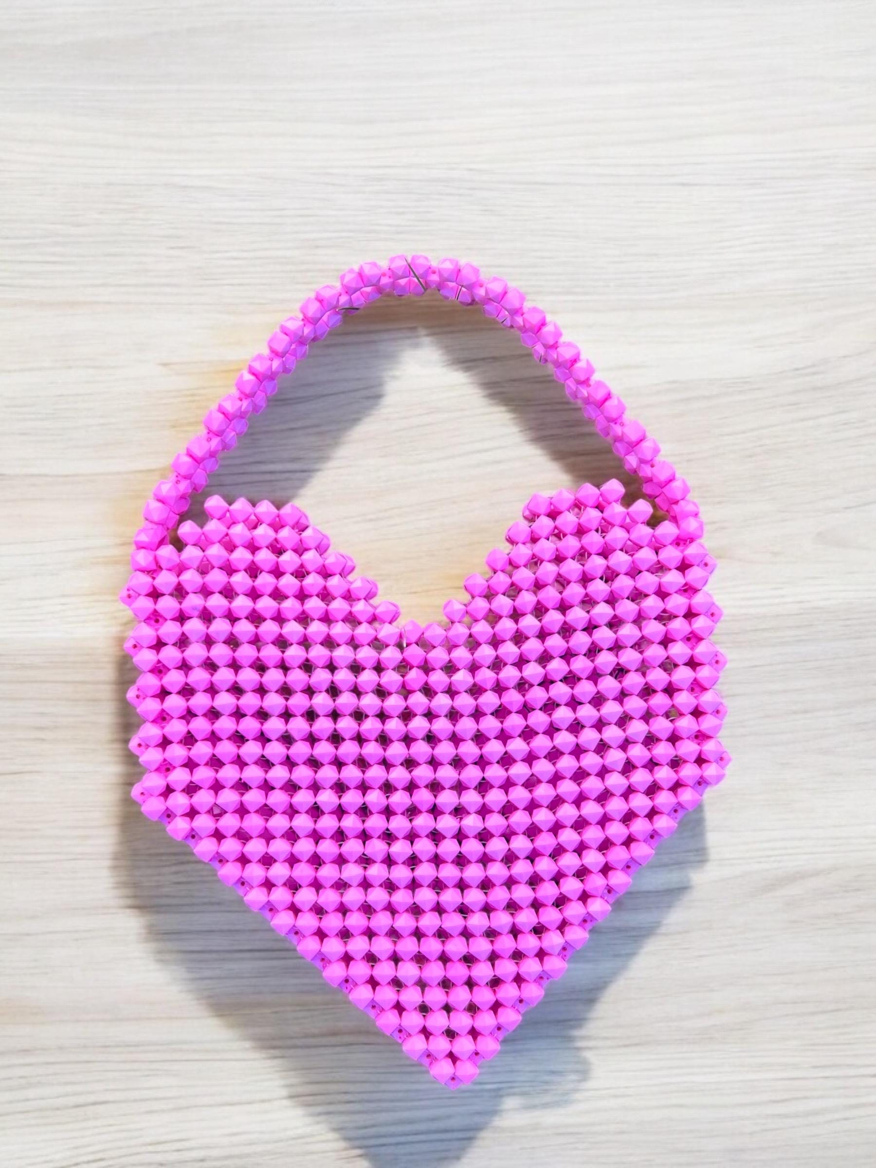 Pixel Heart Beaded Bag: Handcrafted Acrylic Purse