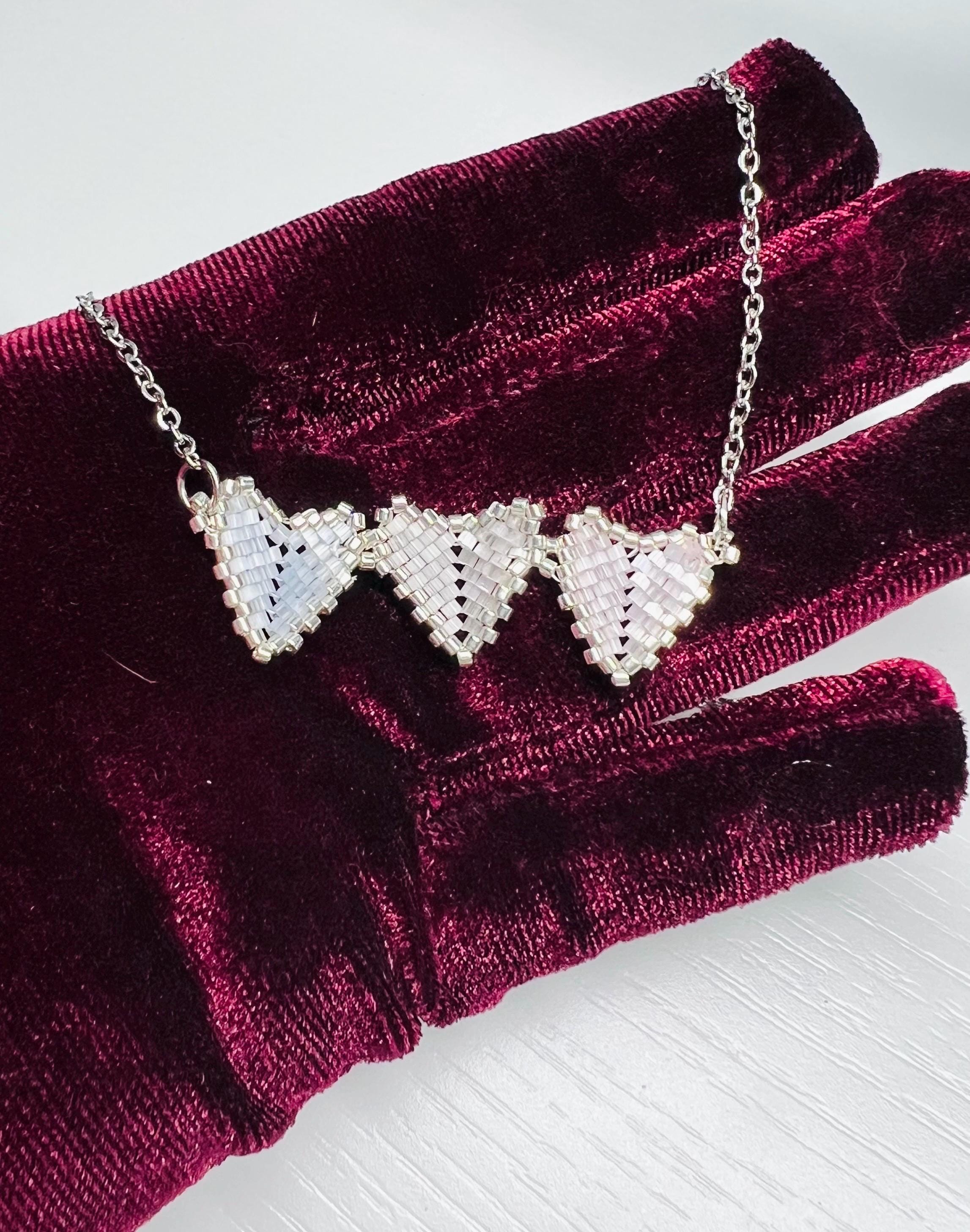 Stardust hearts trio, three hearts jewelry, valentine’s gift, beaded heart