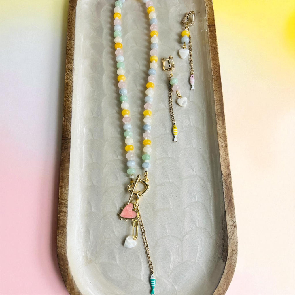 Candy waves collection: natural stone necklace with charms
