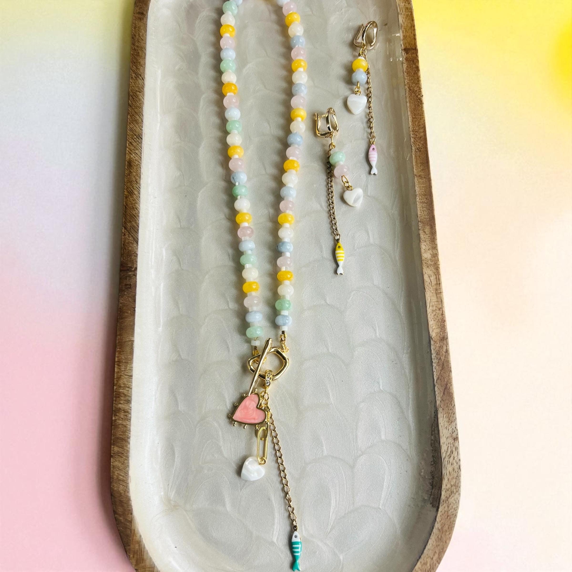 Candy waves collection: natural stone necklace with charms