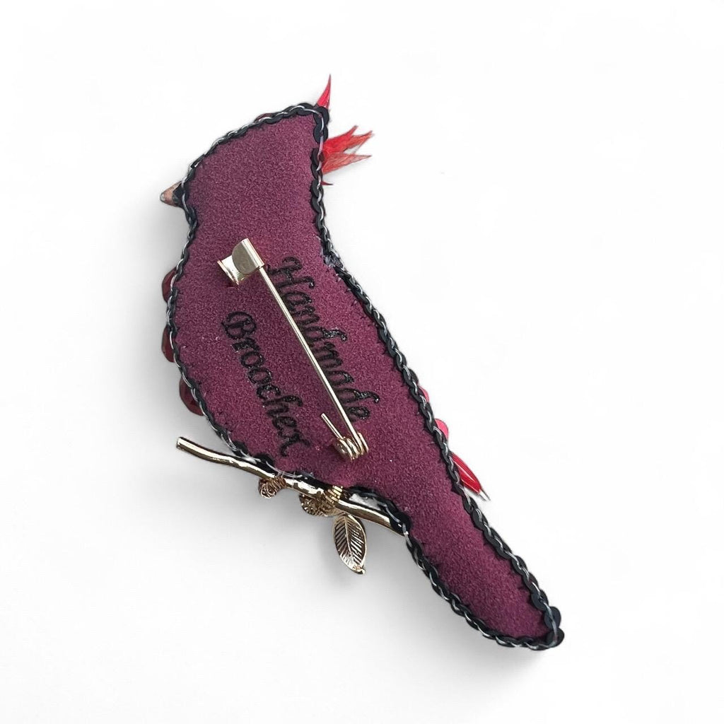 Red Cardinal Bird Pin – Handcrafted Beaded Brooch