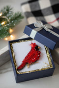 Red Cardinal Bird Pin – Handcrafted Beaded Brooch
