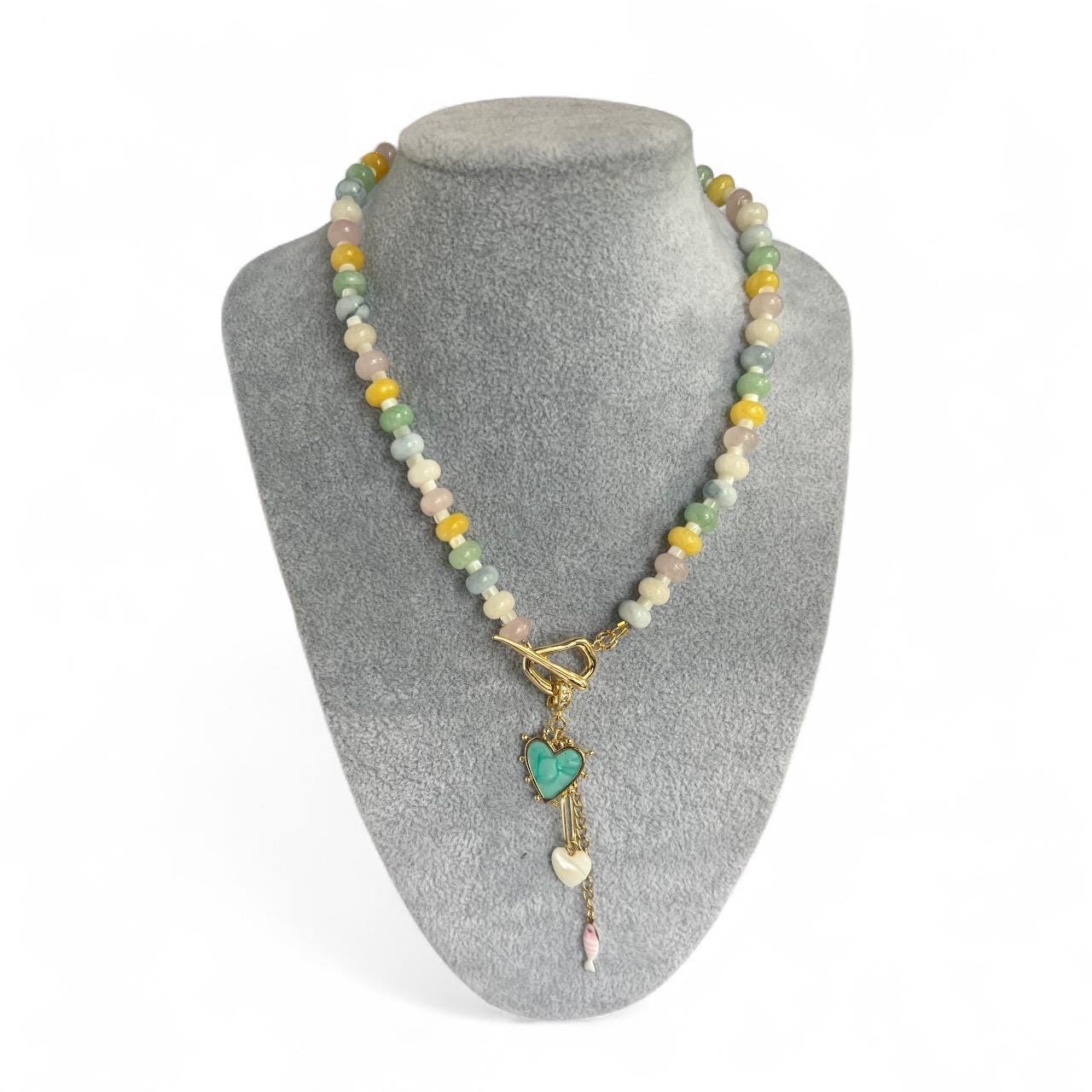 Candy waves collection: natural stone necklace with charms