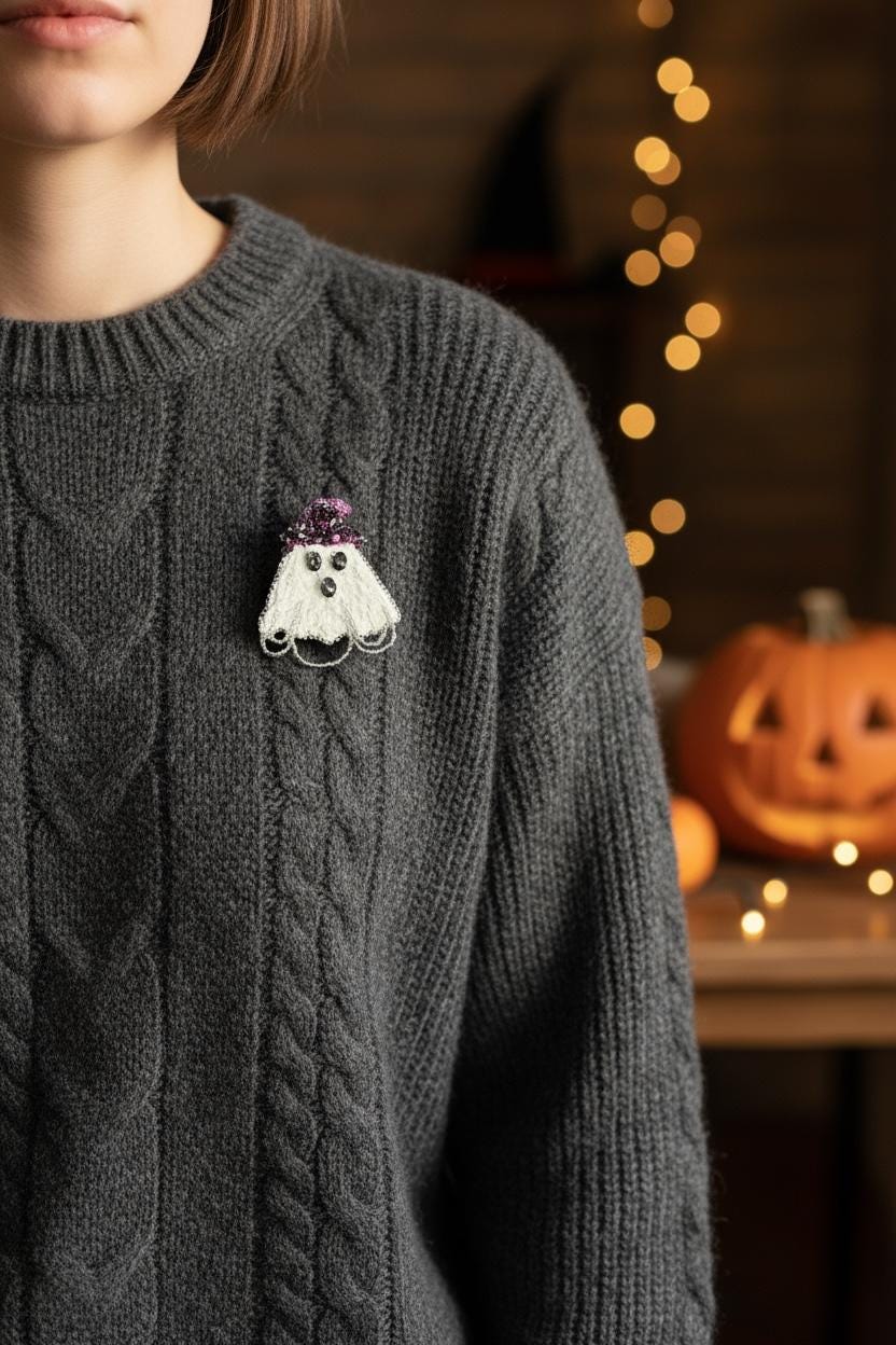 Beaded Ghost Pin – Spooky-Cute Halloween Accessory