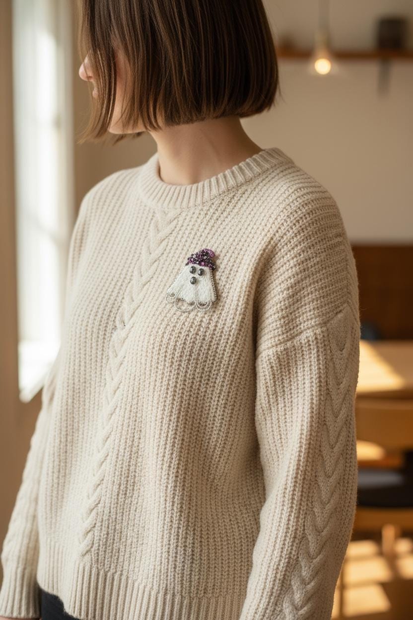 Beaded Ghost Pin – Spooky-Cute Halloween Accessory