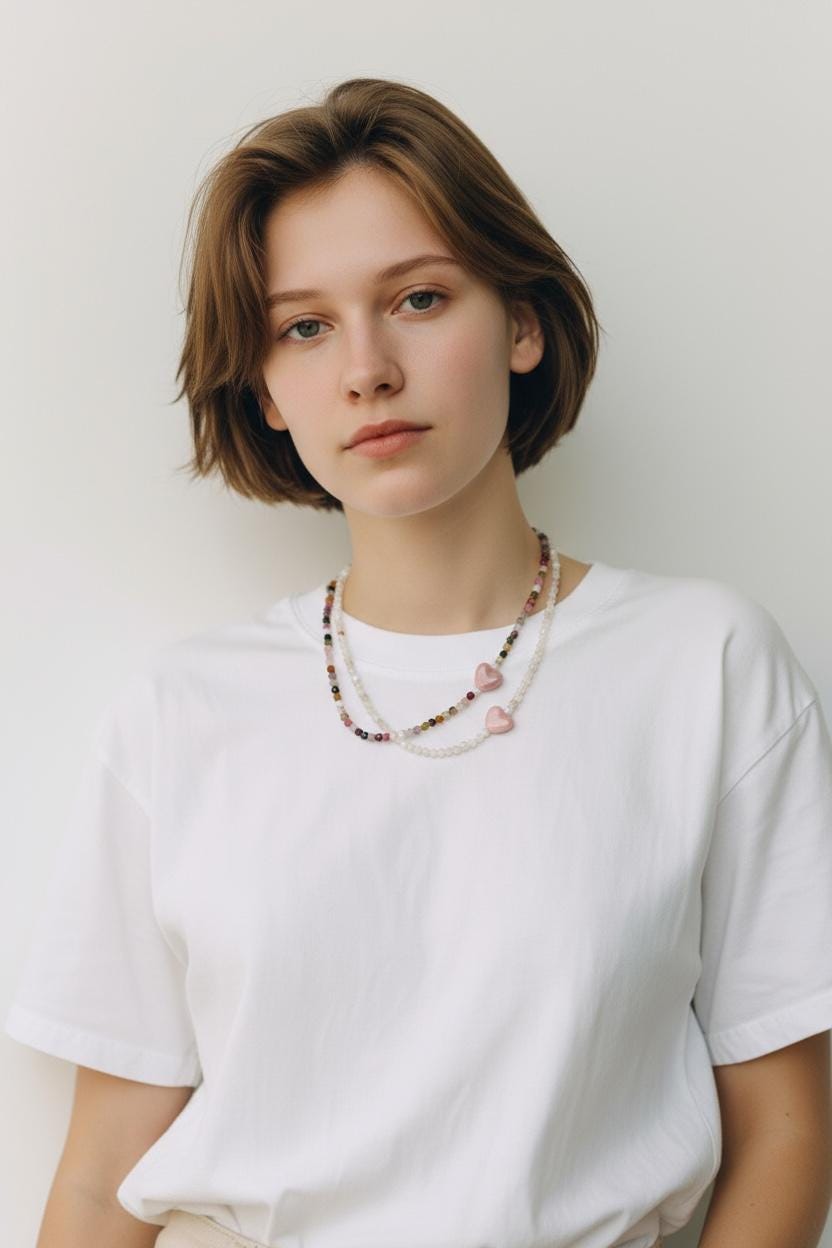 Tourmaline Beaded Necklace with Ceramic Heart | Handmade Gemstone Choker