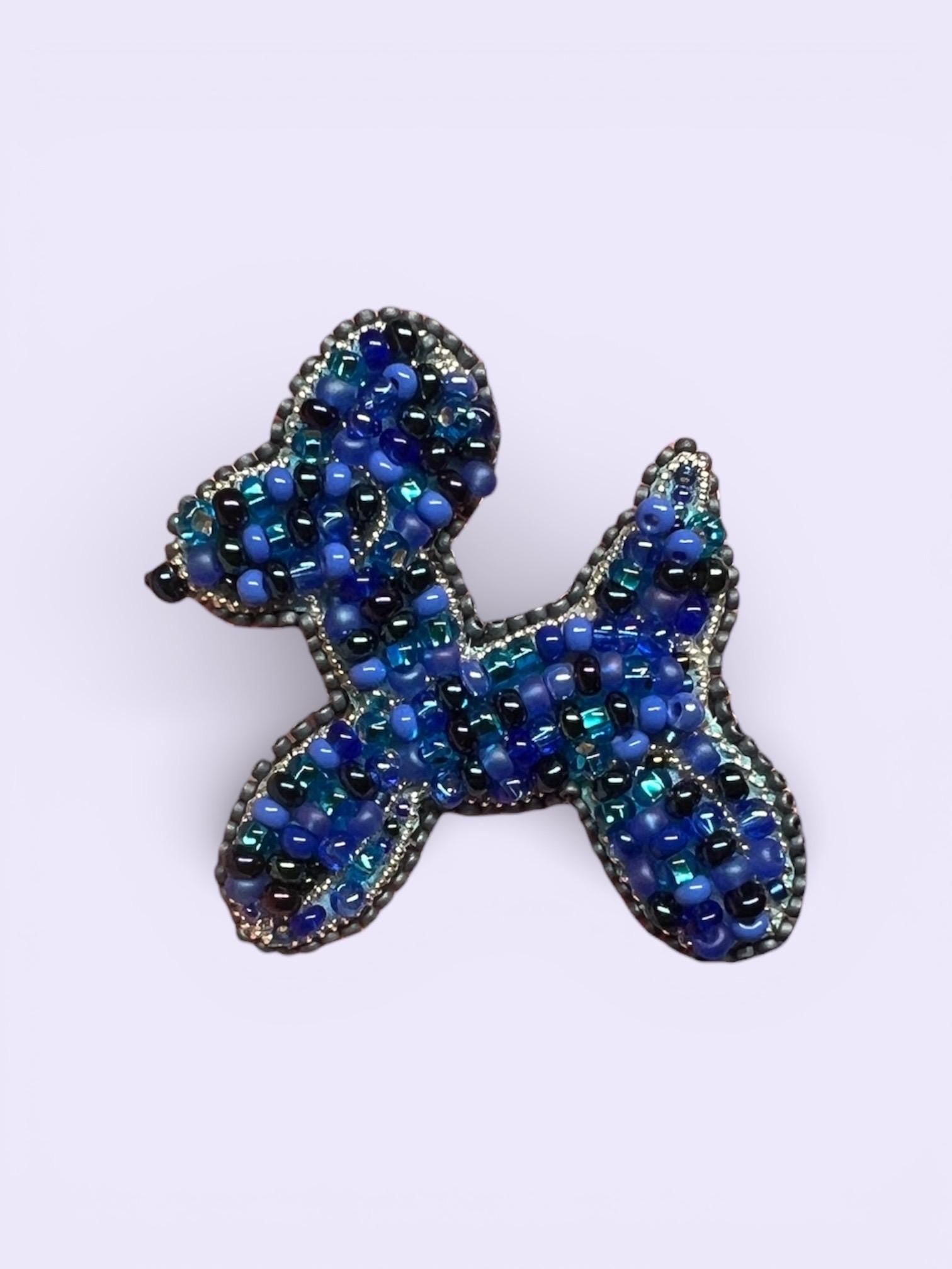 Beaded Balloon Dog Brooch: Czech Glass Crystal Pin