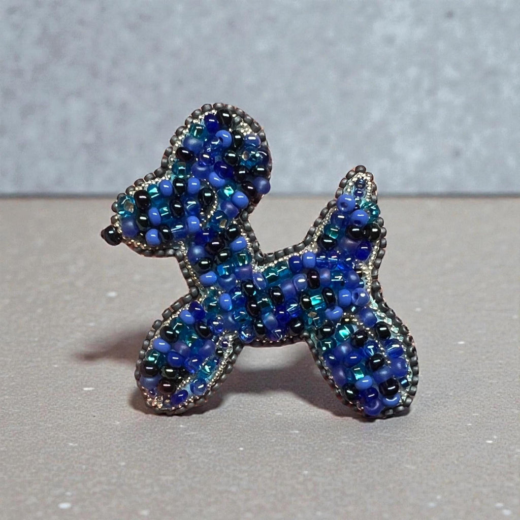 Beaded Balloon Dog Brooch: Czech Glass Crystal Pin