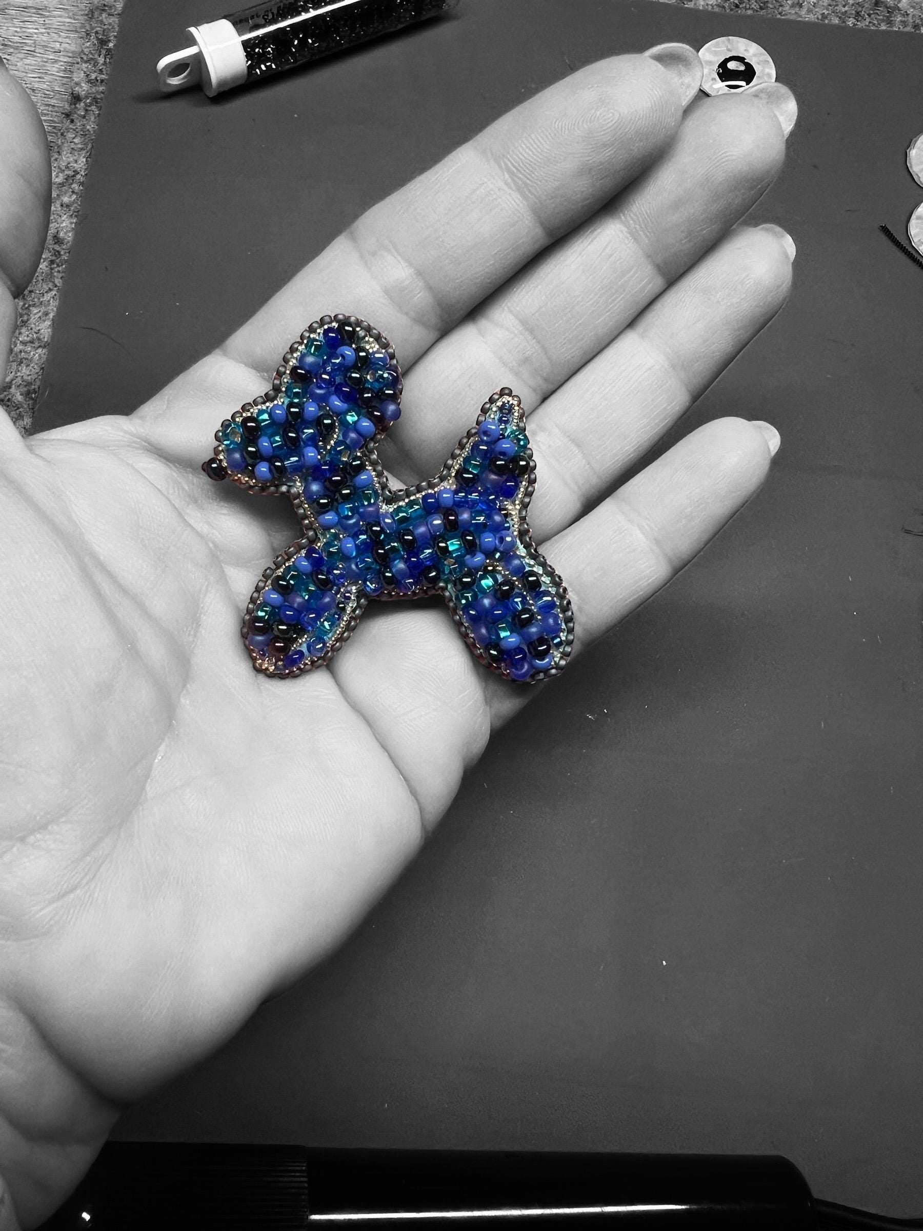 Beaded Balloon Dog Brooch: Czech Glass Crystal Pin