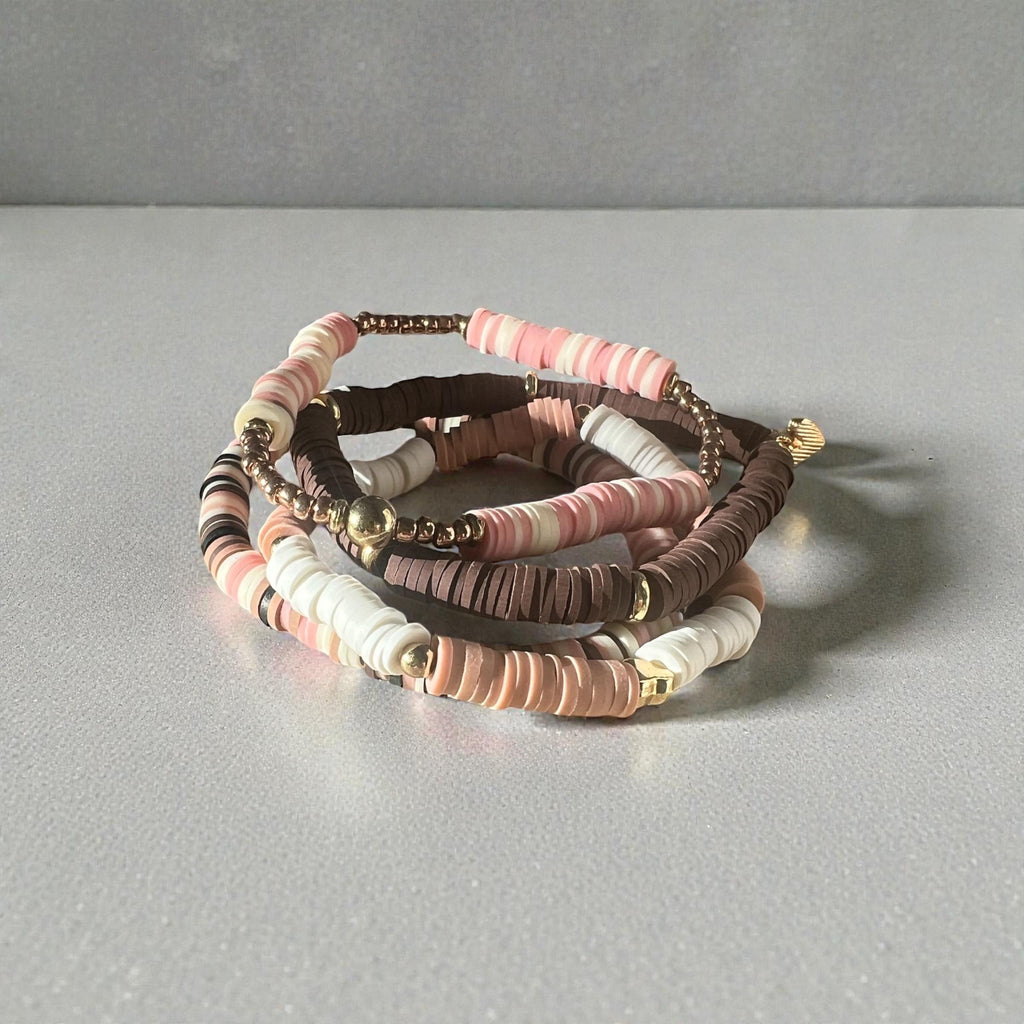 Polymer Clay Stacking Bracelets Set: Summer Elastic Beaded Jewelry