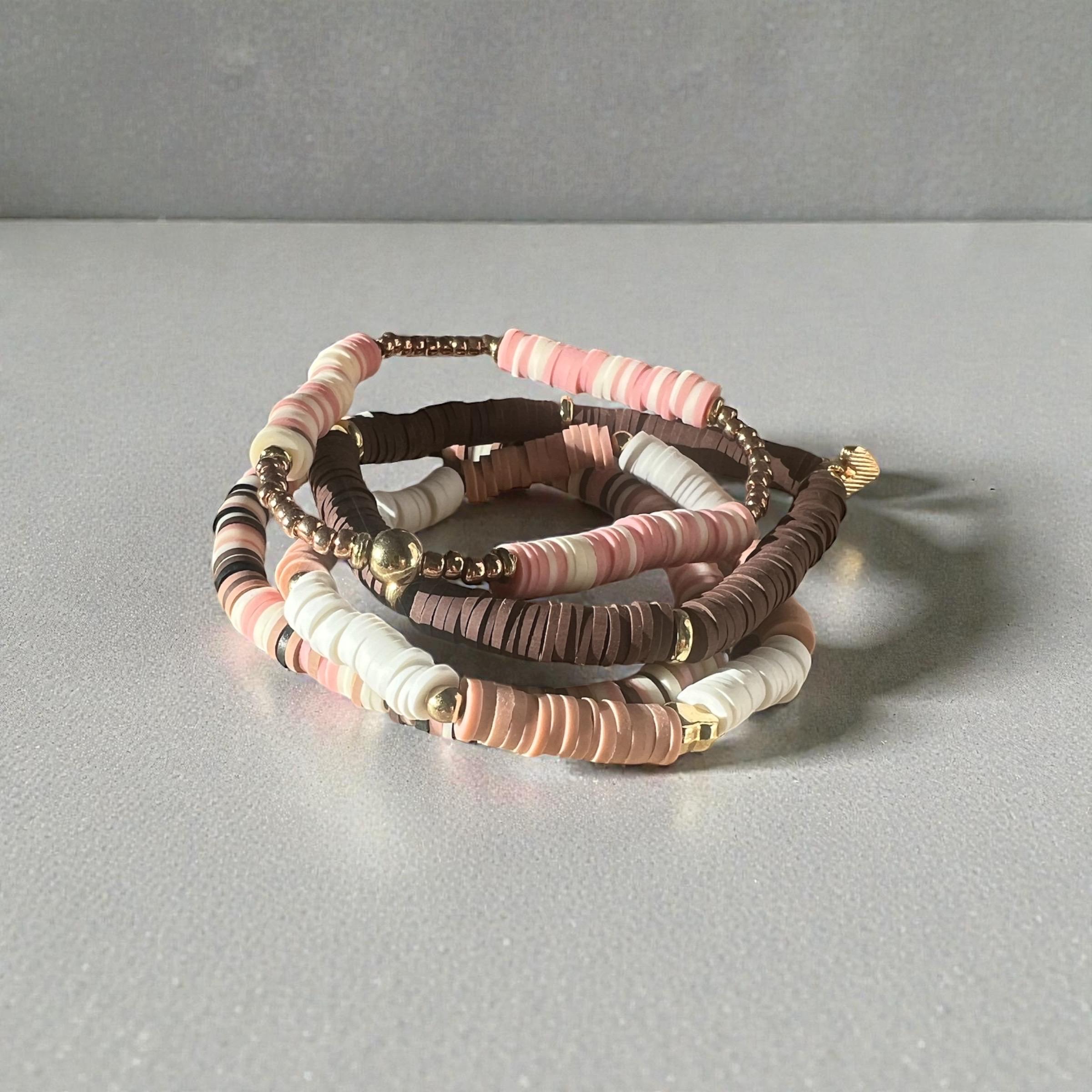 Polymer Clay Stacking Bracelets Set: Summer Elastic Beaded Jewelry