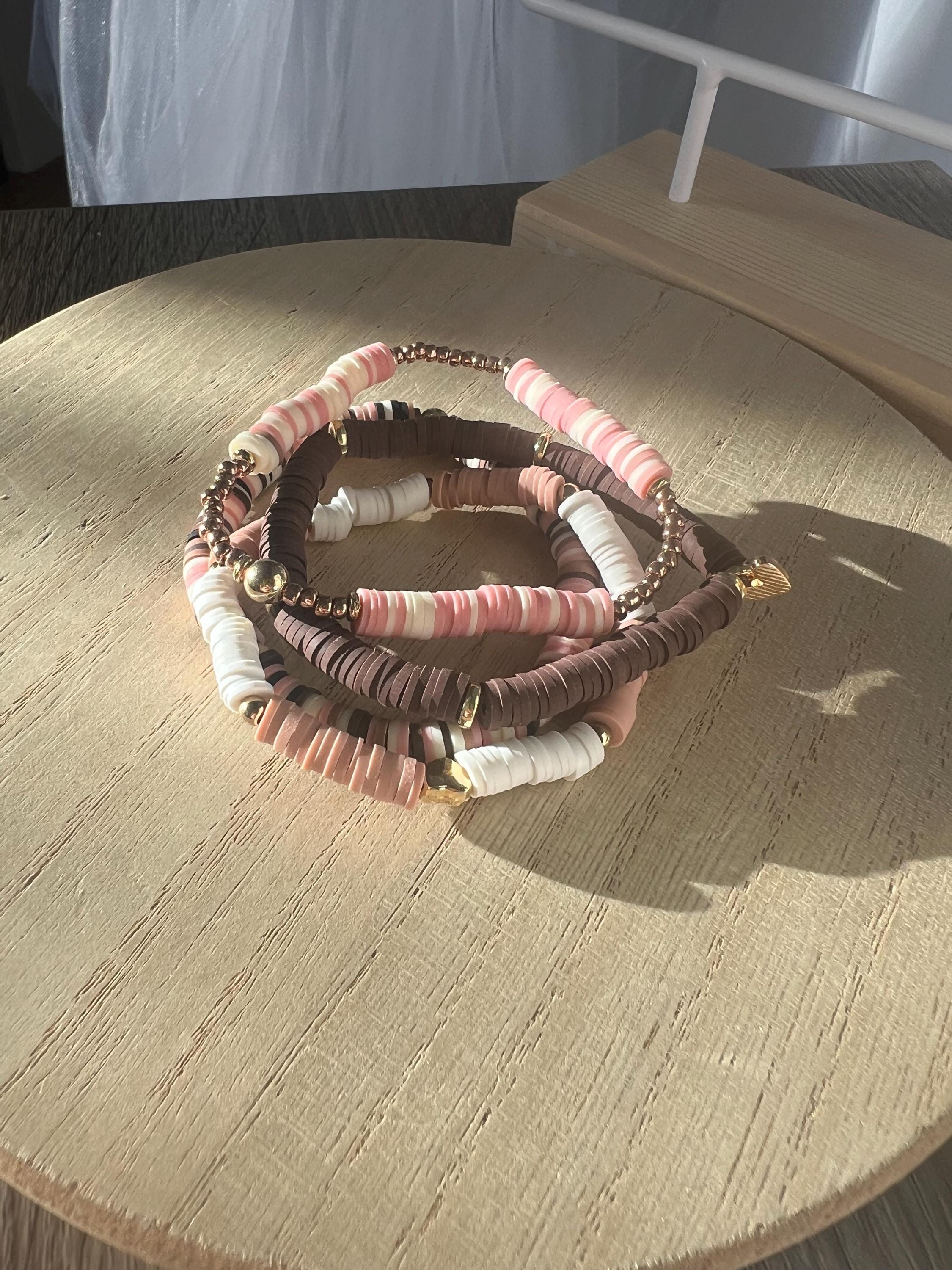 Polymer Clay Stacking Bracelets Set: Summer Elastic Beaded Jewelry