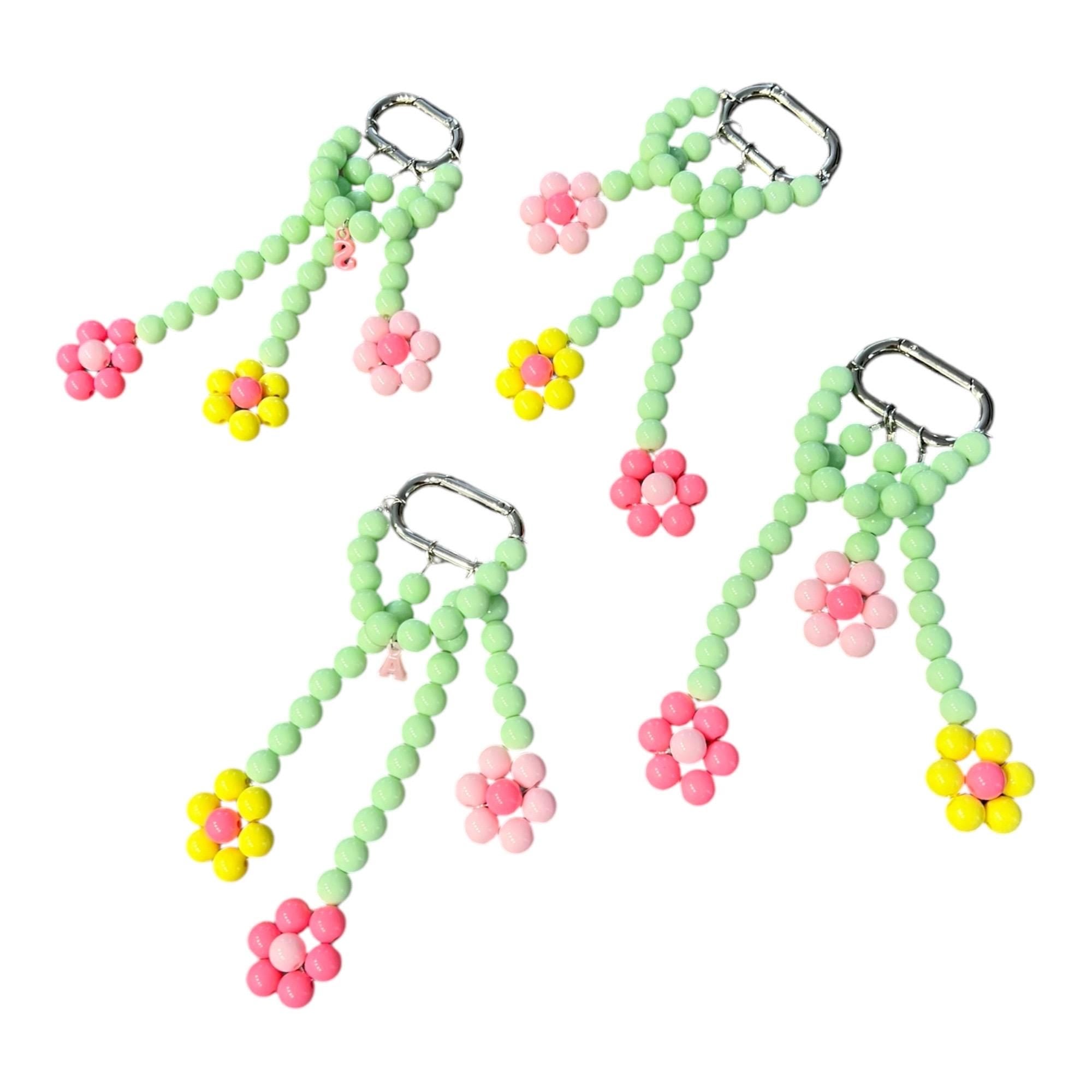 Personalized Acrylic Flower Bag Charm – Handmade Beaded Keychain Clasp