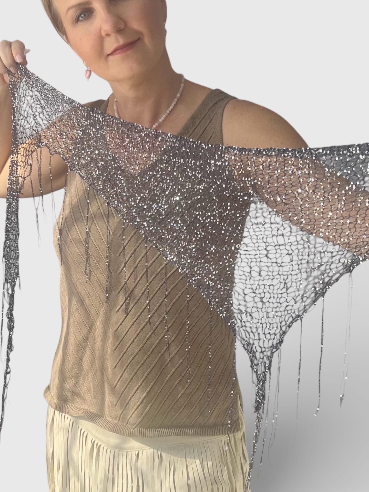 Shimmering Hand-knittedTriangle Shaw