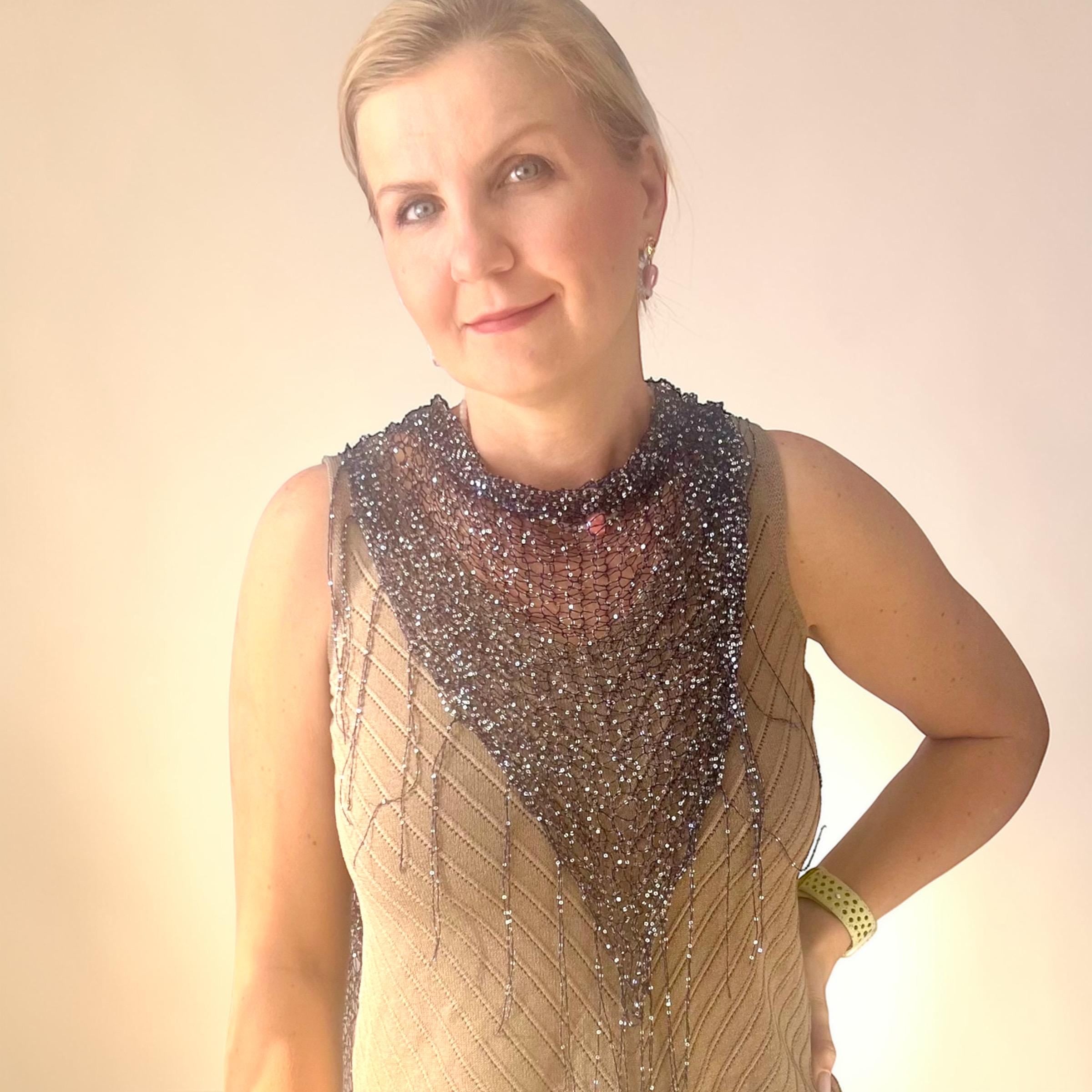 Shimmering Hand-knittedTriangle Shaw