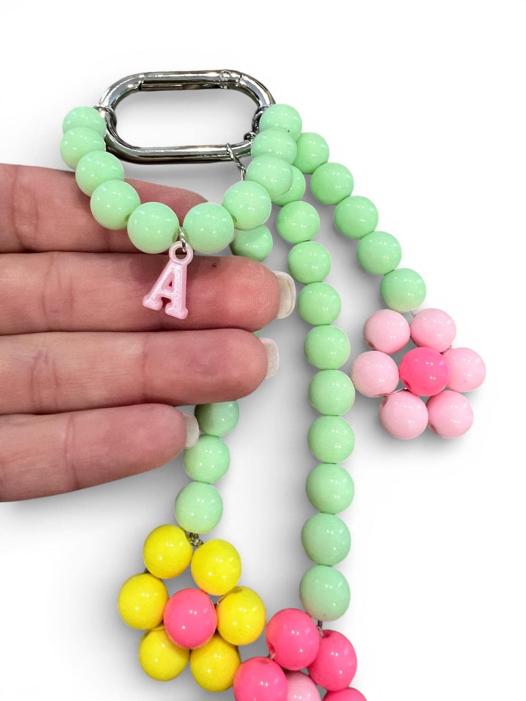Personalized Acrylic Flower Bag Charm – Handmade Beaded Keychain Clasp
